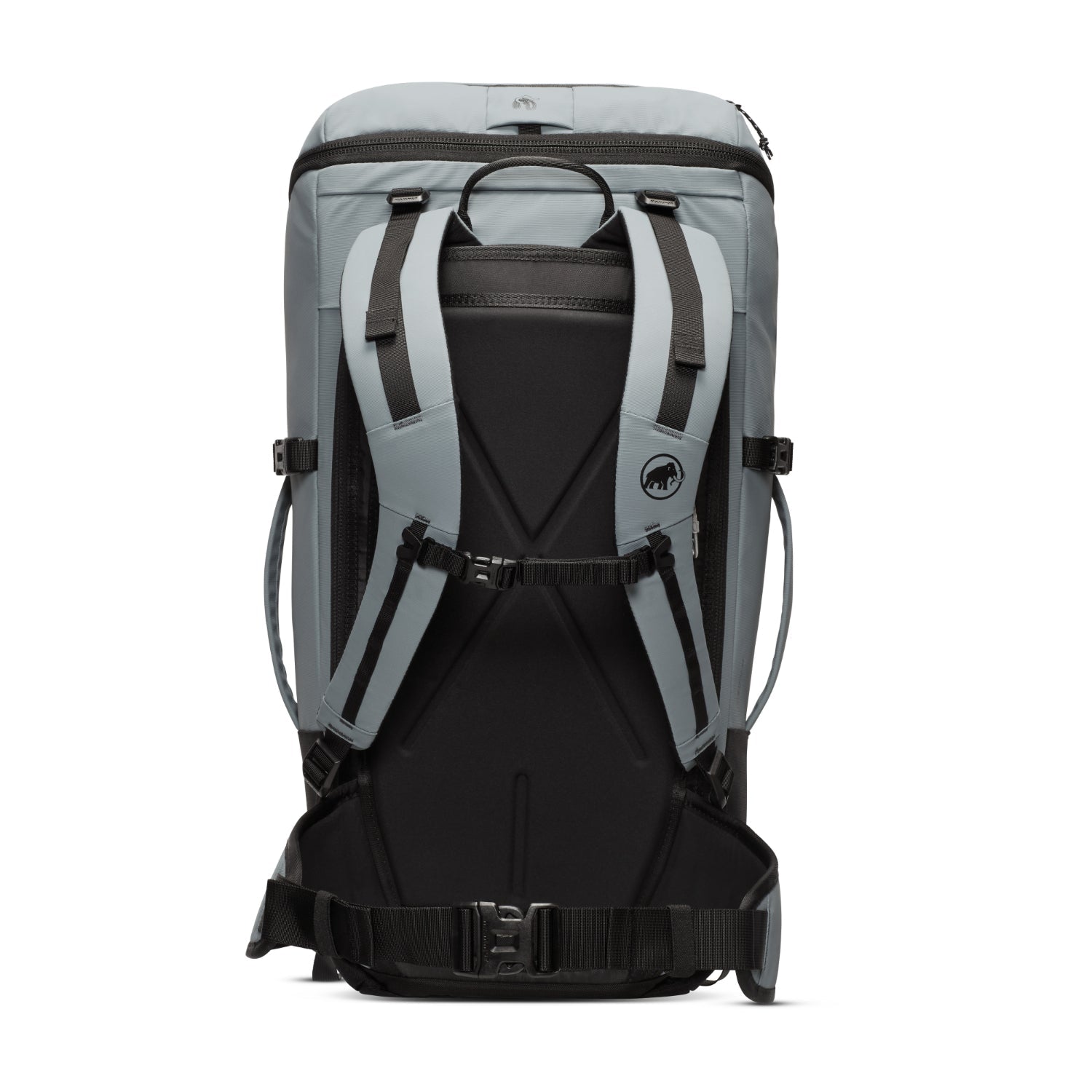 Gray and black backpack with Mammut branding on a white background