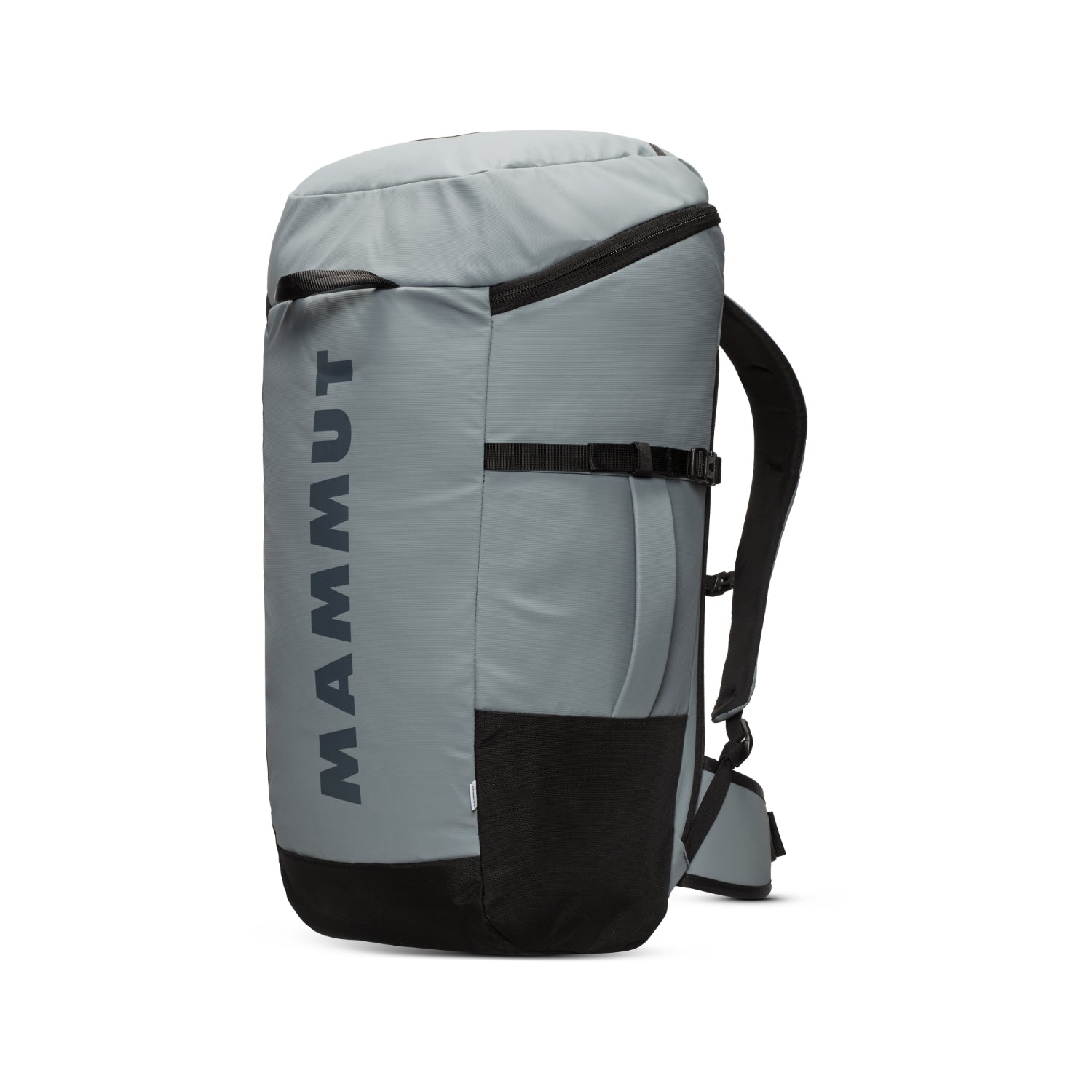 Gray and black backpack with Mammut branding on a white background