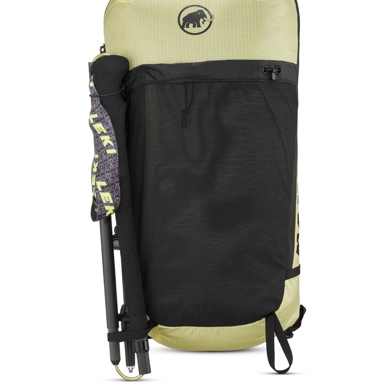 Yellow and black backpack with Mammut branding on a white background