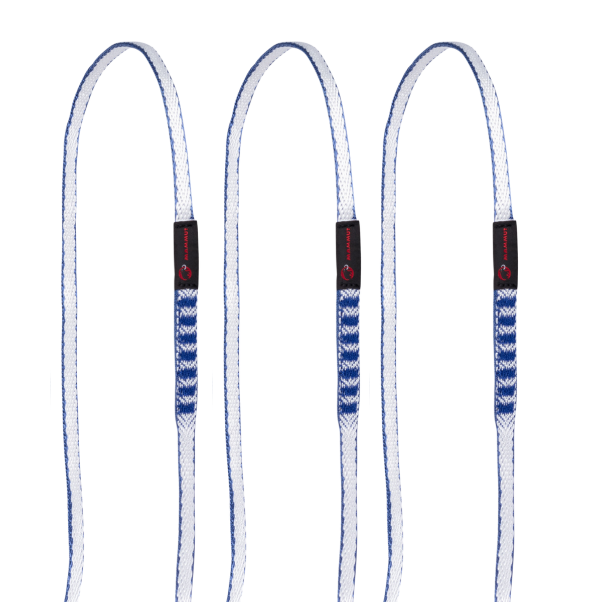 three blue and white slings on a white background