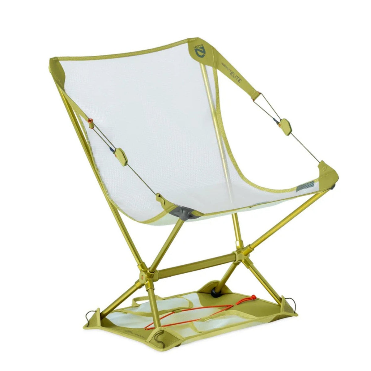 Foldable chair with white seat and green frame on a white background