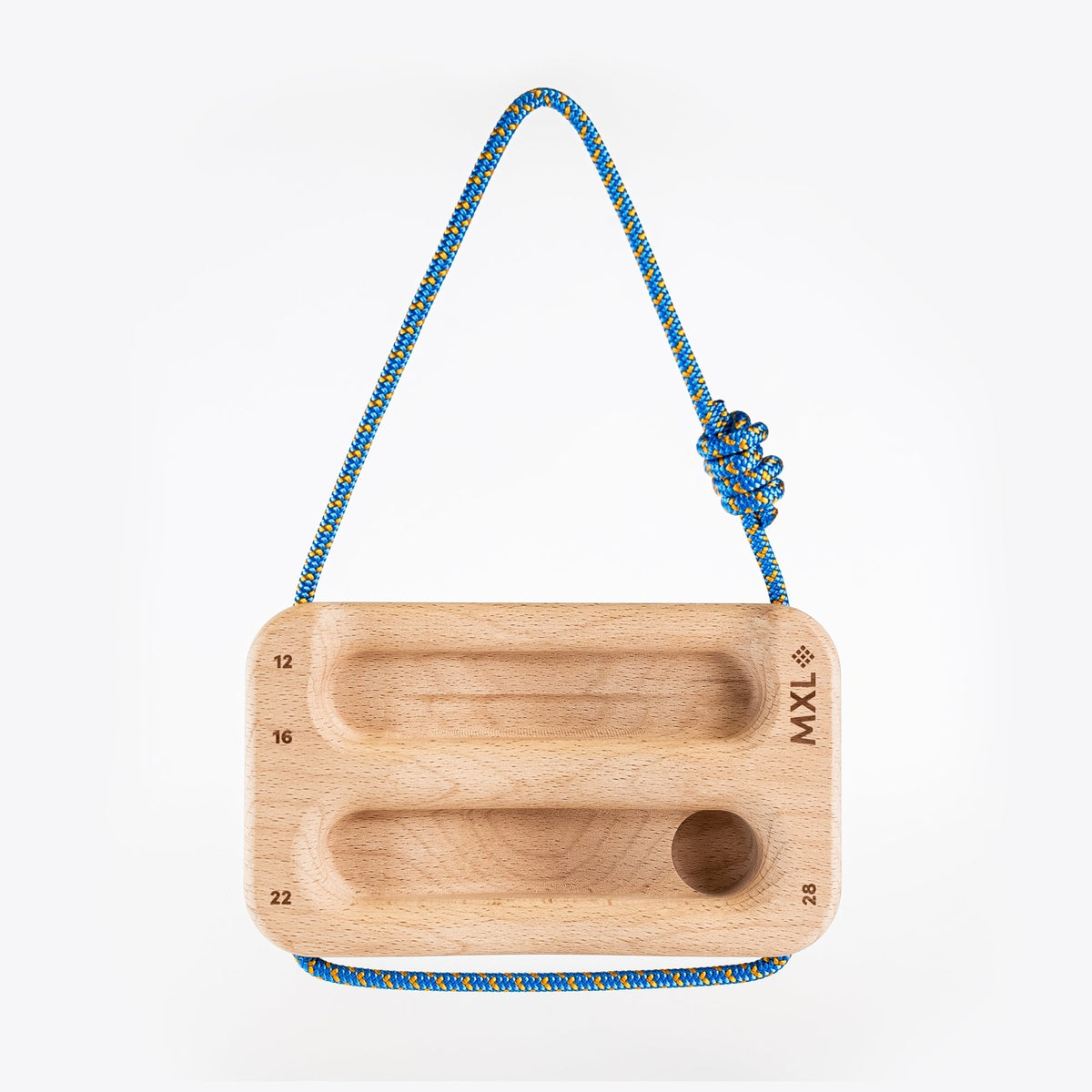 Lattice MXEdge Lift Large, showing finger holds with blue cord
