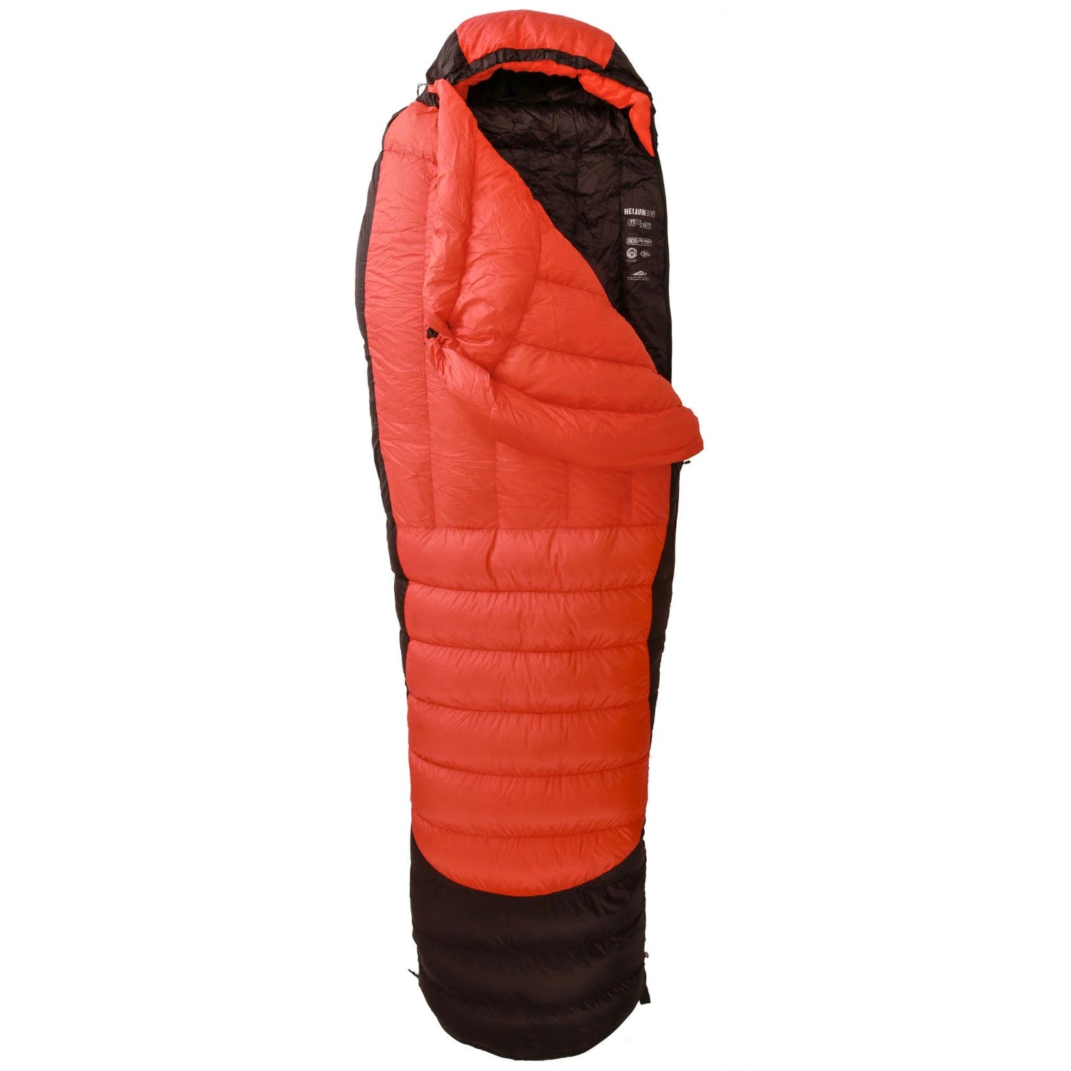Orange and black sleeping bag on a white background