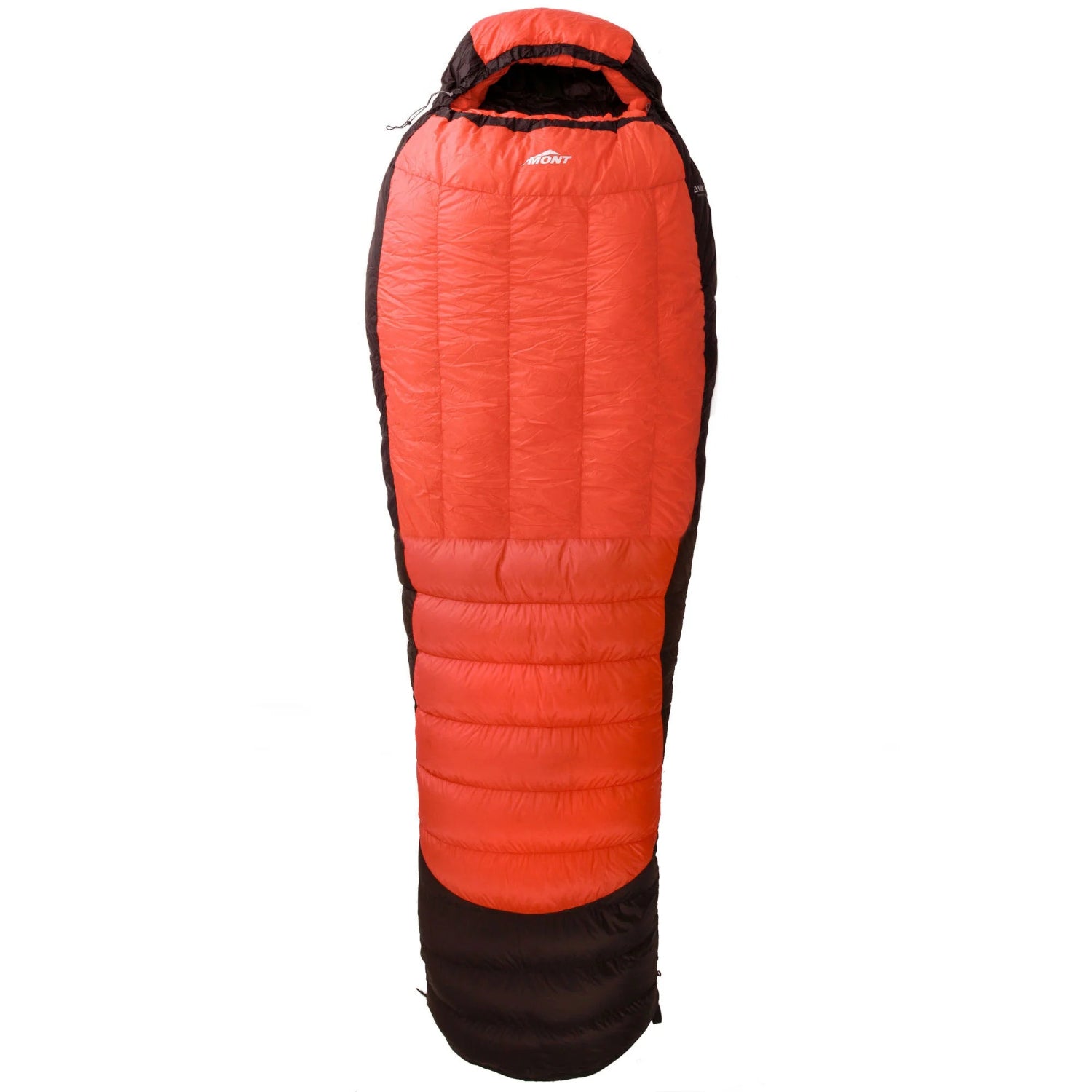 Orange and black sleeping bag on a white background