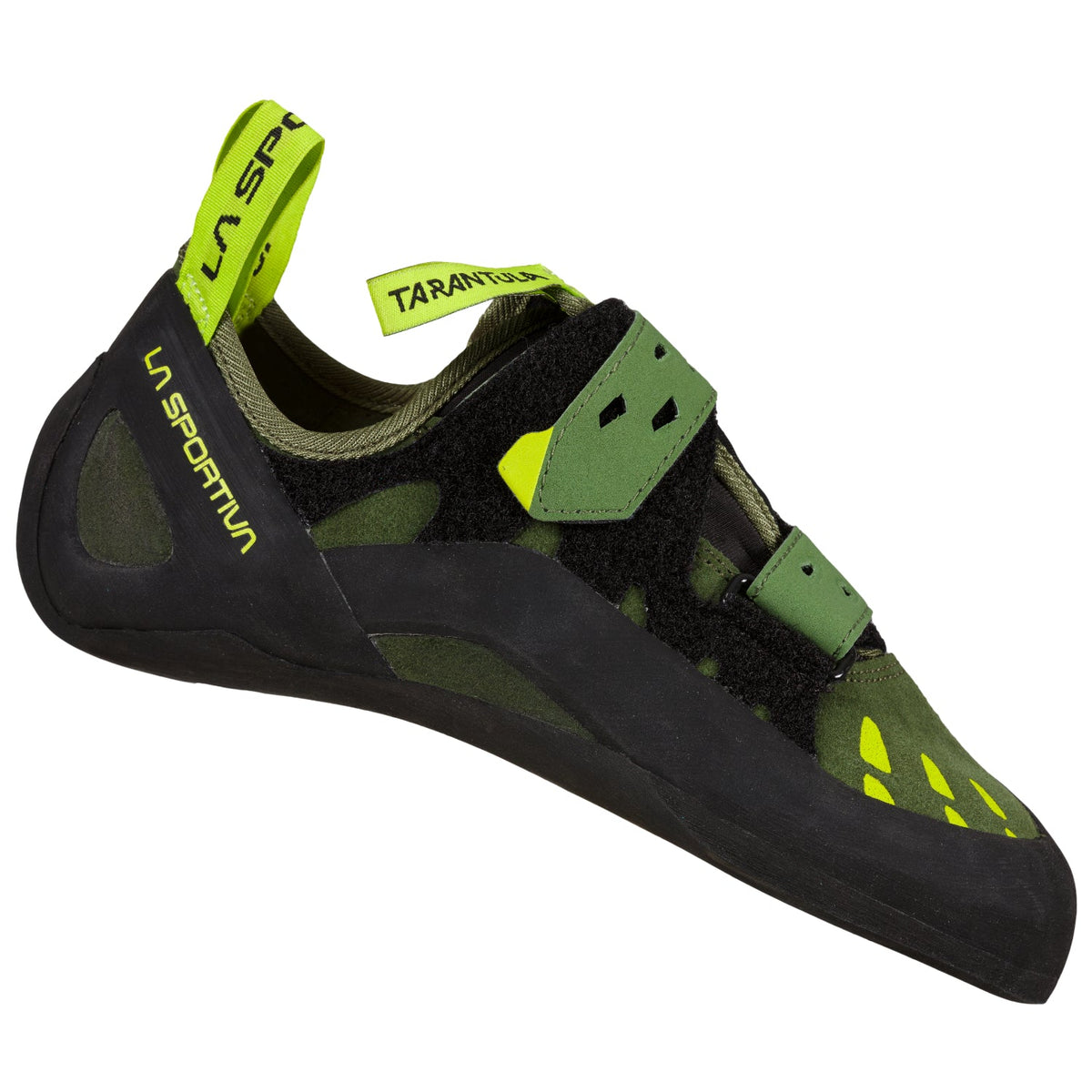 La Sportiva Tarantula in olive/neon colour showing side view