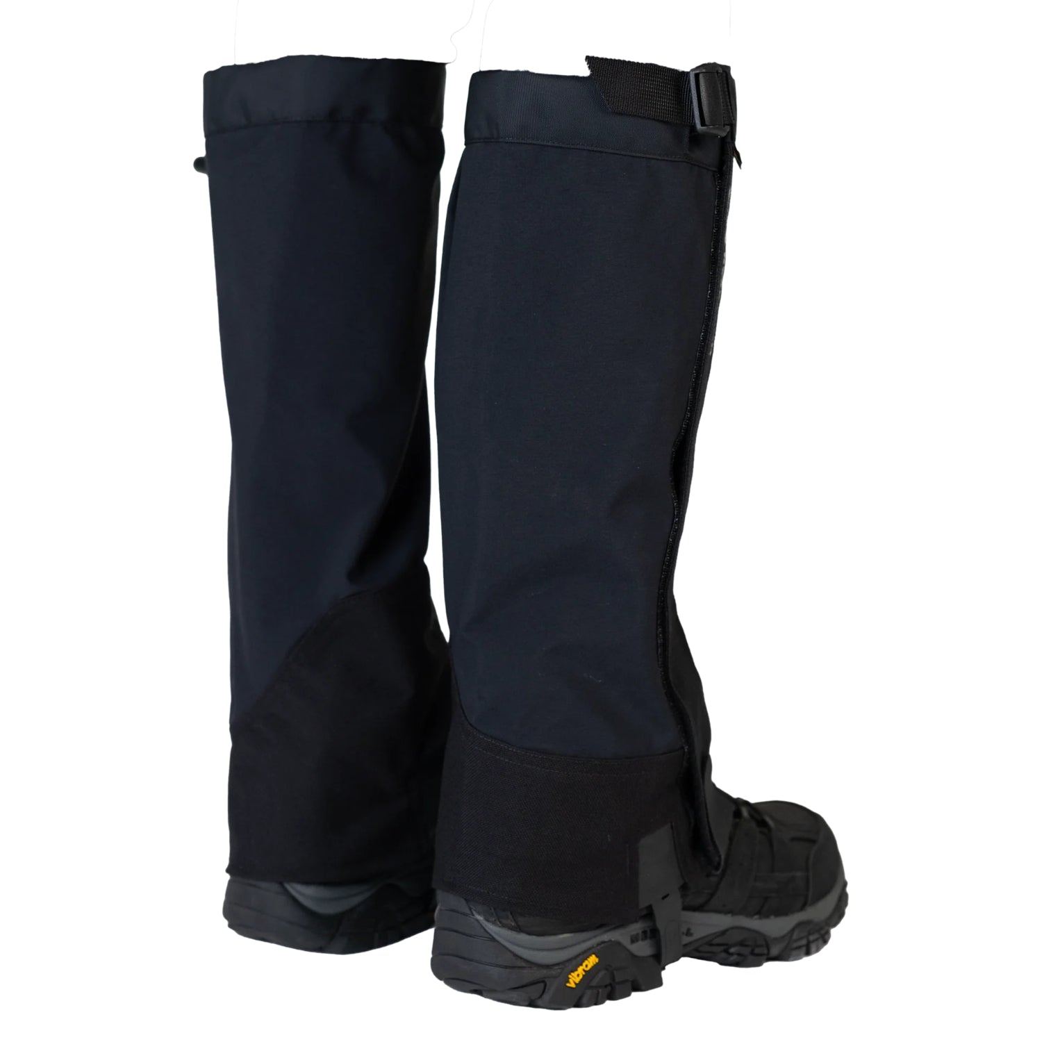 Black gaiters with visible 'Outdoor Research' logo on a white background