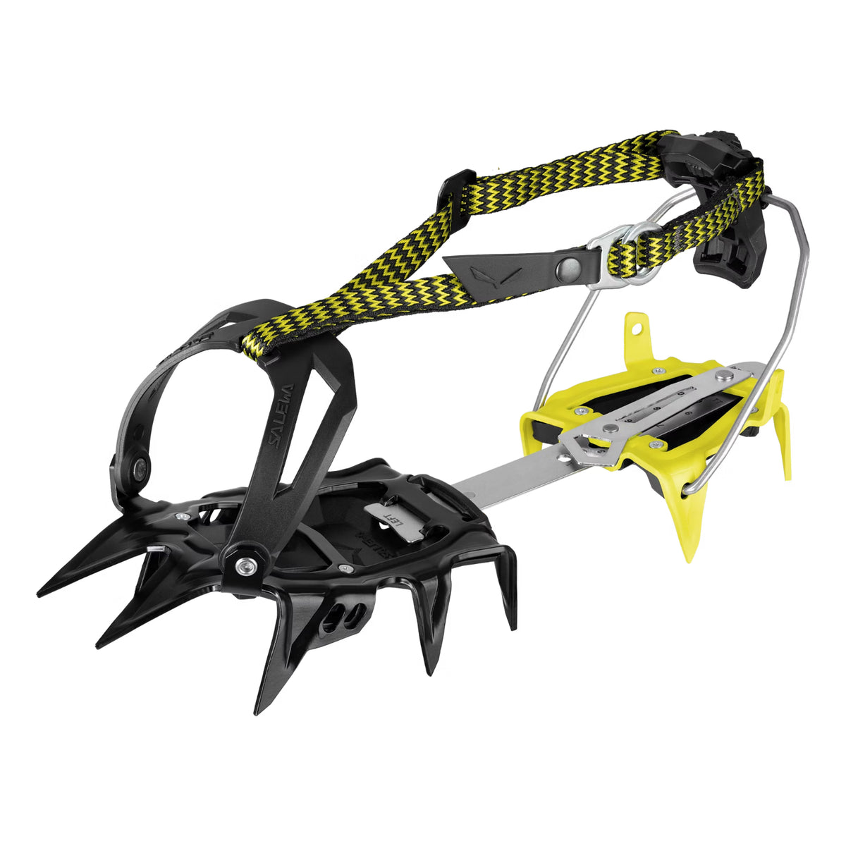Crampon with black and yellow design on a white background