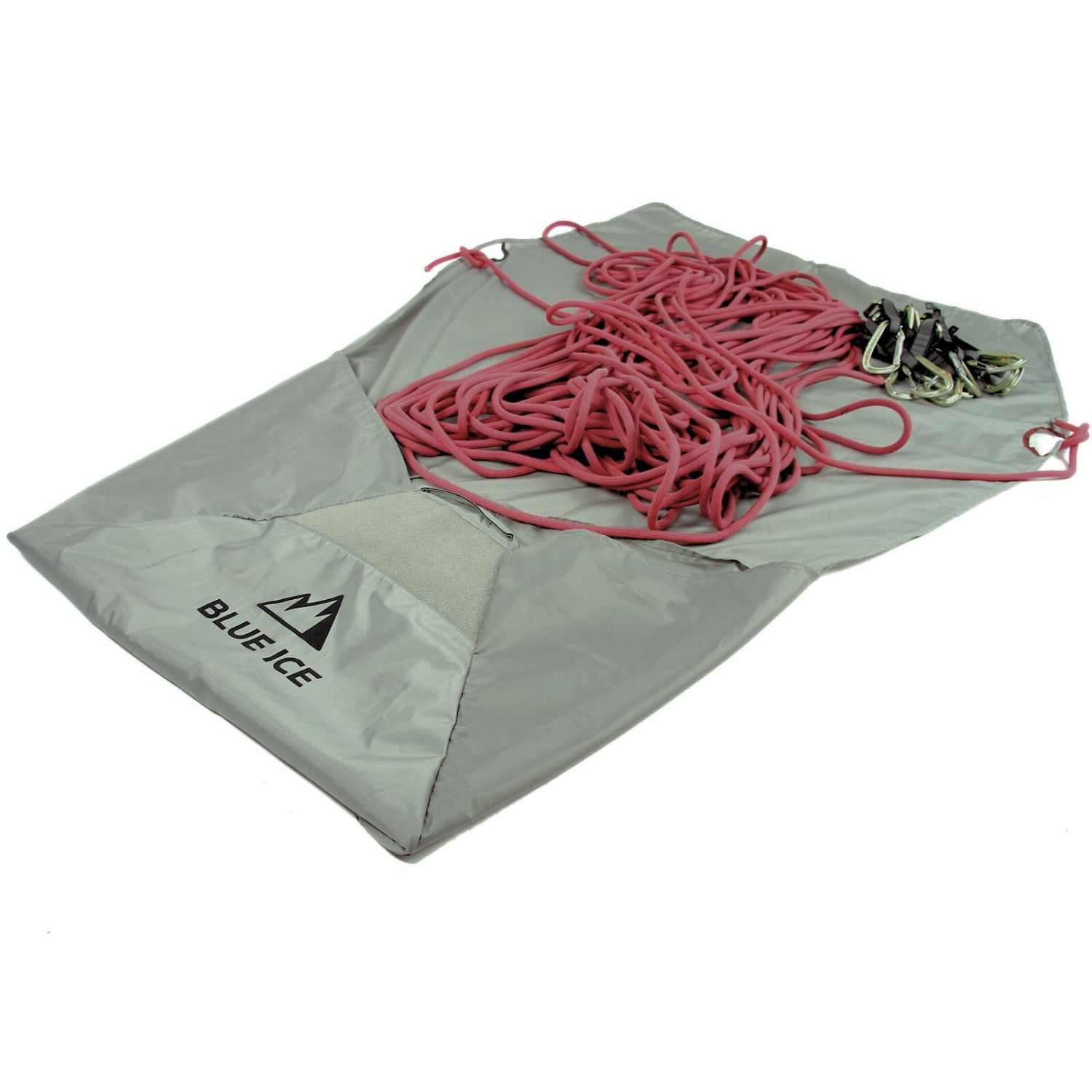 Blue Ice Rope Tarp with rope and quickdraws