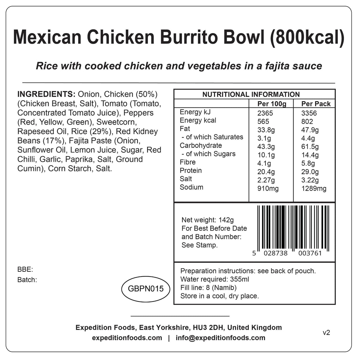 Expedition Foods Mexican Chicken Burrito Bowl (800kcal)