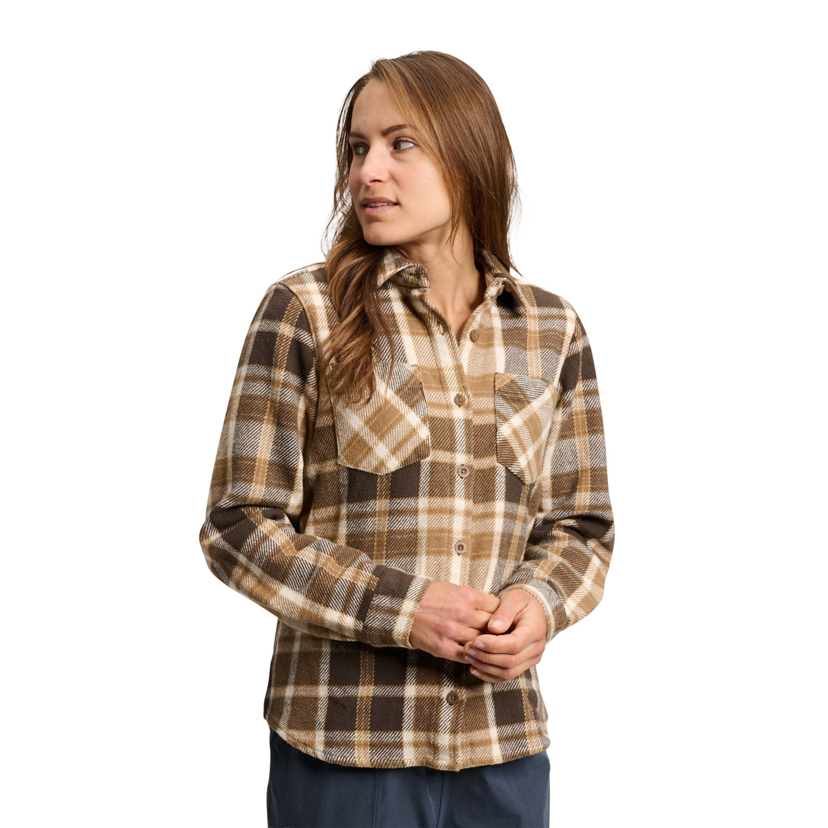 Black Diamond W PROJECT HVY FLANNEL Sample F23 - Size Small - Bark Brown-Off White Plaid