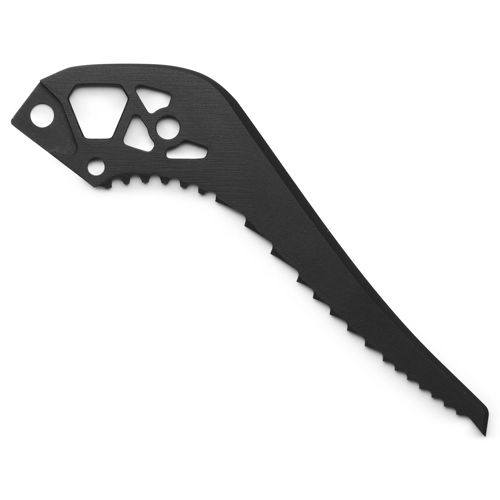 Black multi-tool with saw blade on a white background