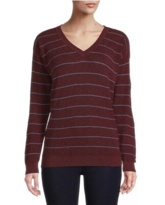 Prana MILANI V-NECK - Womens S - Maroon Stripe