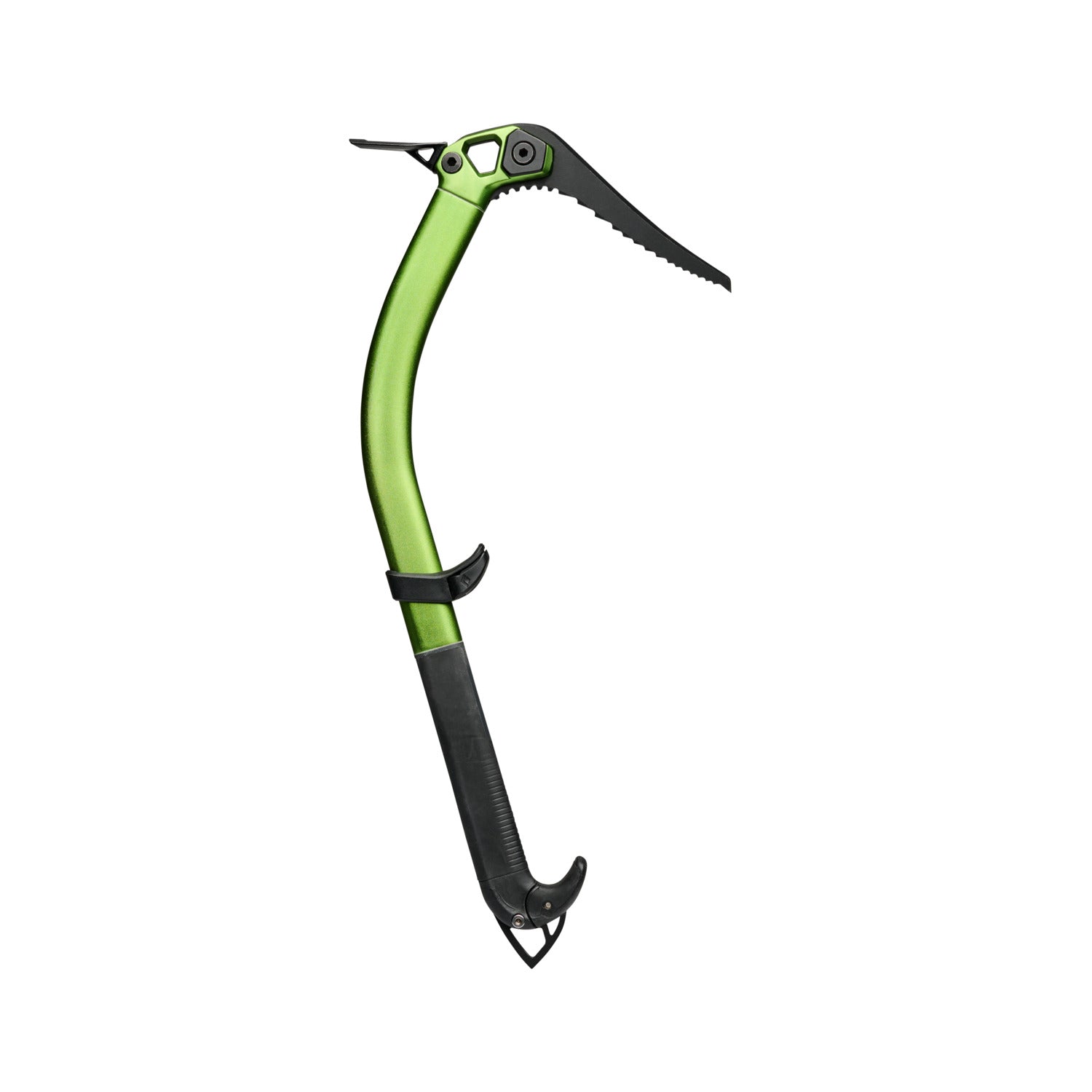 Green ice axe on a white background