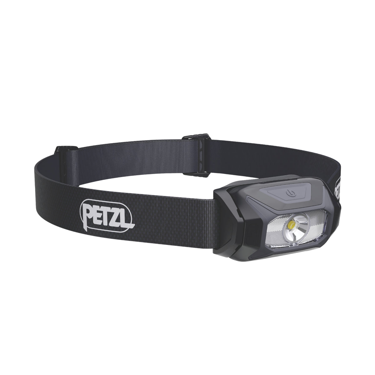Black headlamp with Petzl logo on a white background