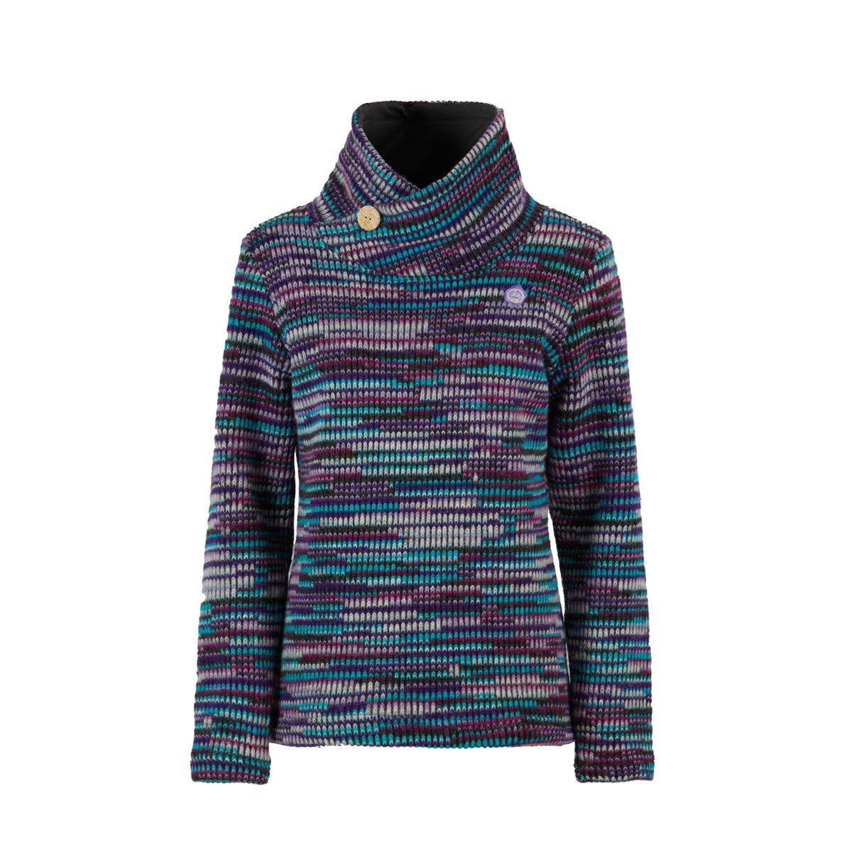 Multicolored patterned sweater on a white background