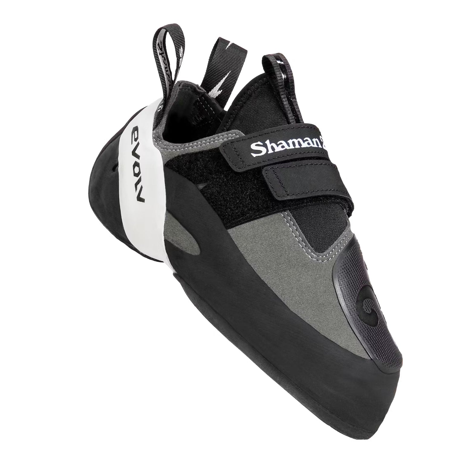 Evolv Shaman 2S climbing shoe in grey, black and white on a white background
