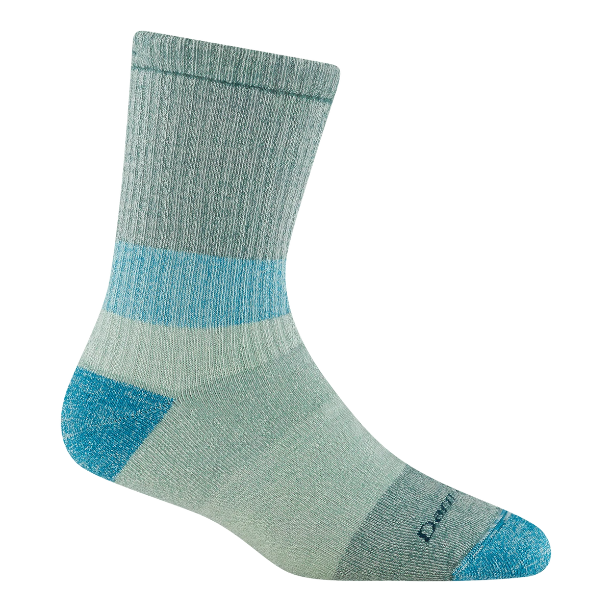 Green and blue sock on a white background