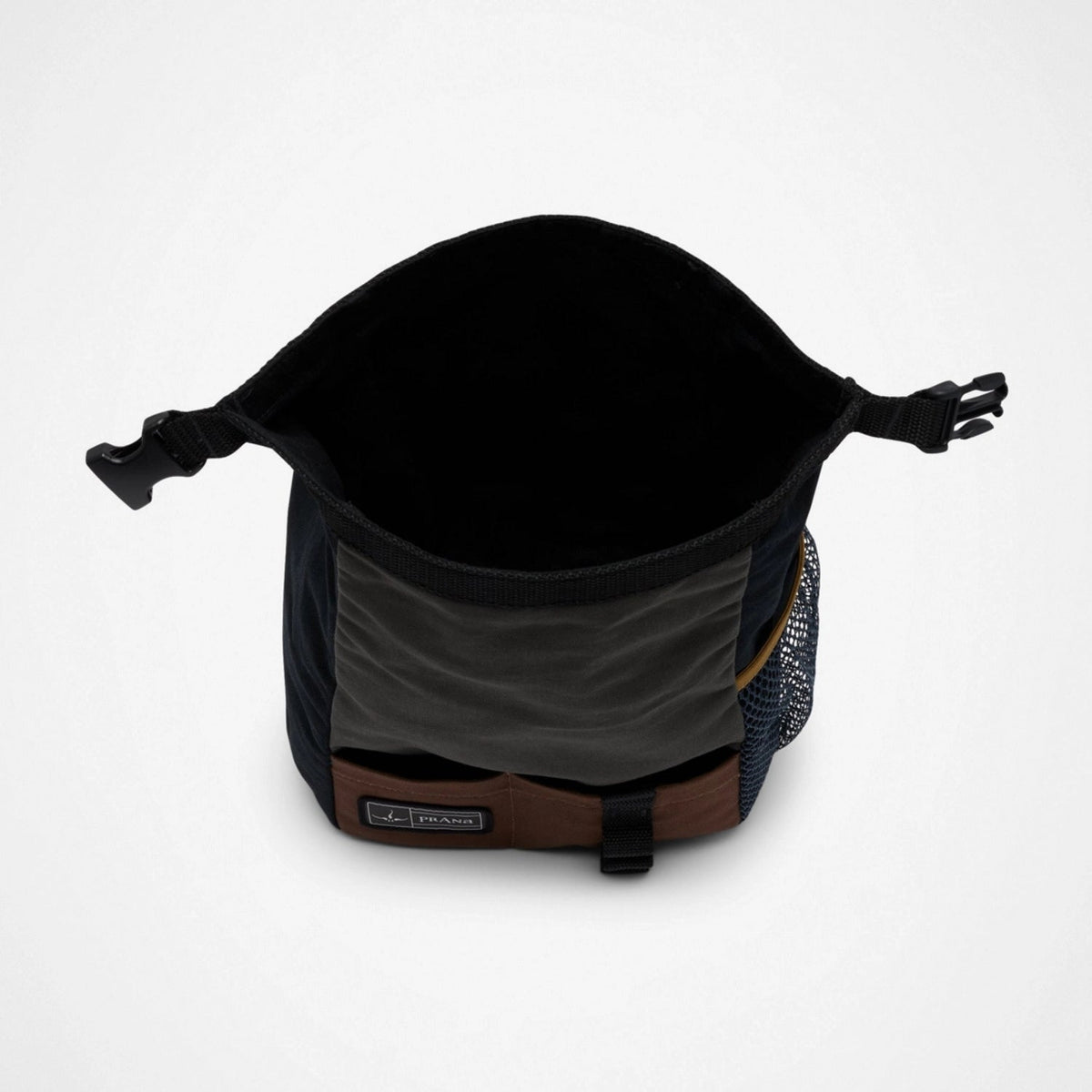 Multicolored bag with a visible brand logo on a light gray background