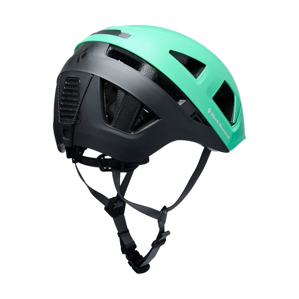 Green and black helmet on a white background