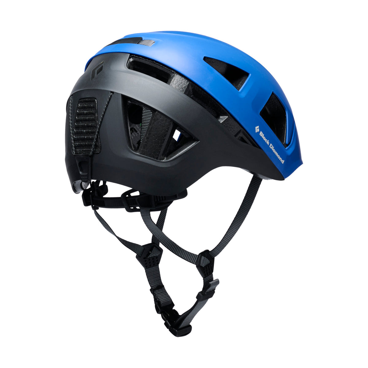 Blue and black helmet with Black Diamond logo on a white background
