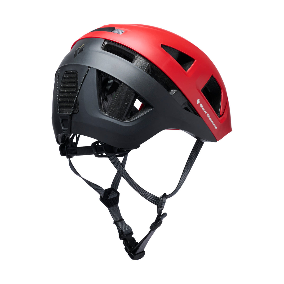 Red and black helmet with Black Diamond logo on a white background