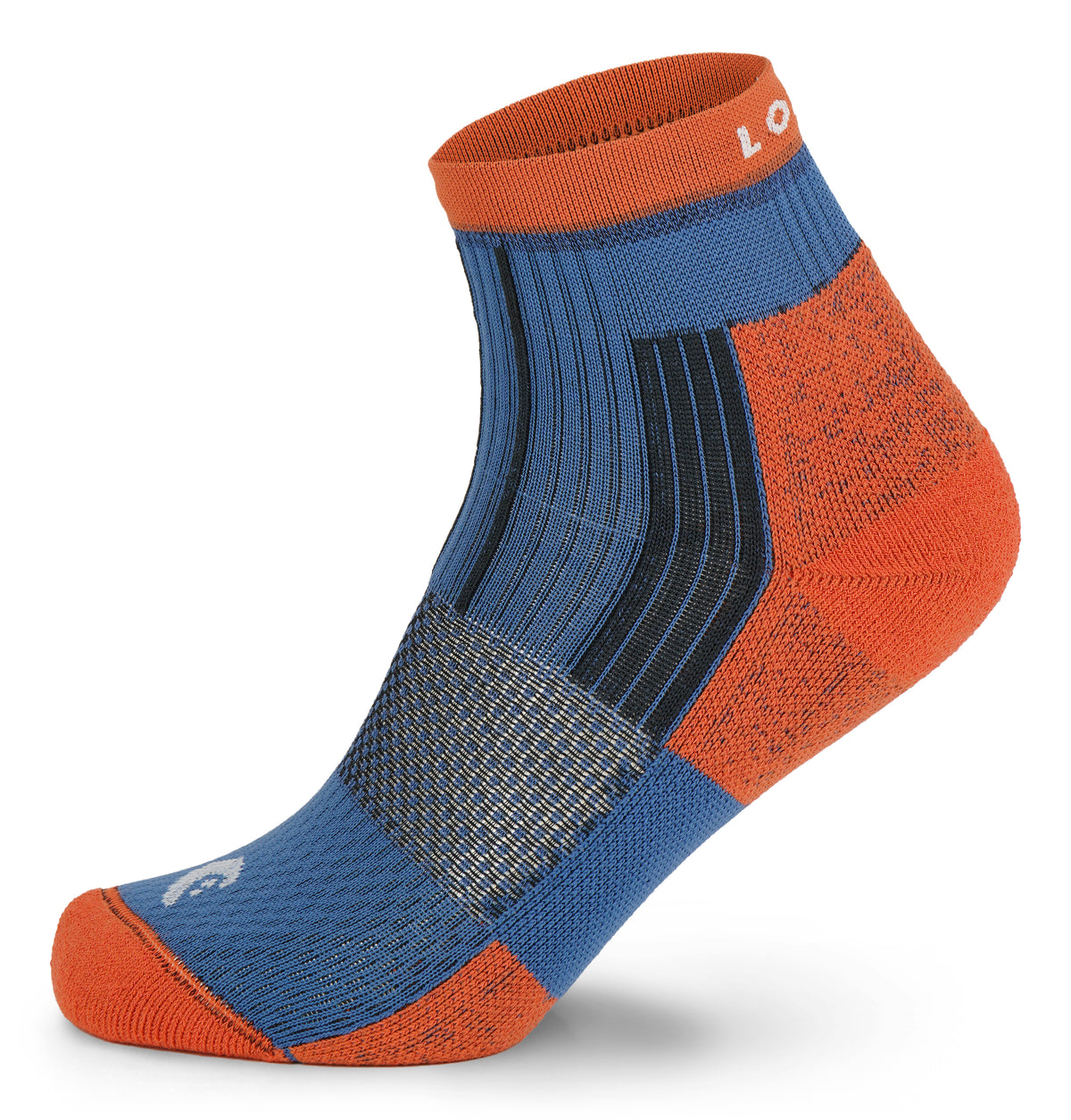 Orange and blue sock on a white background