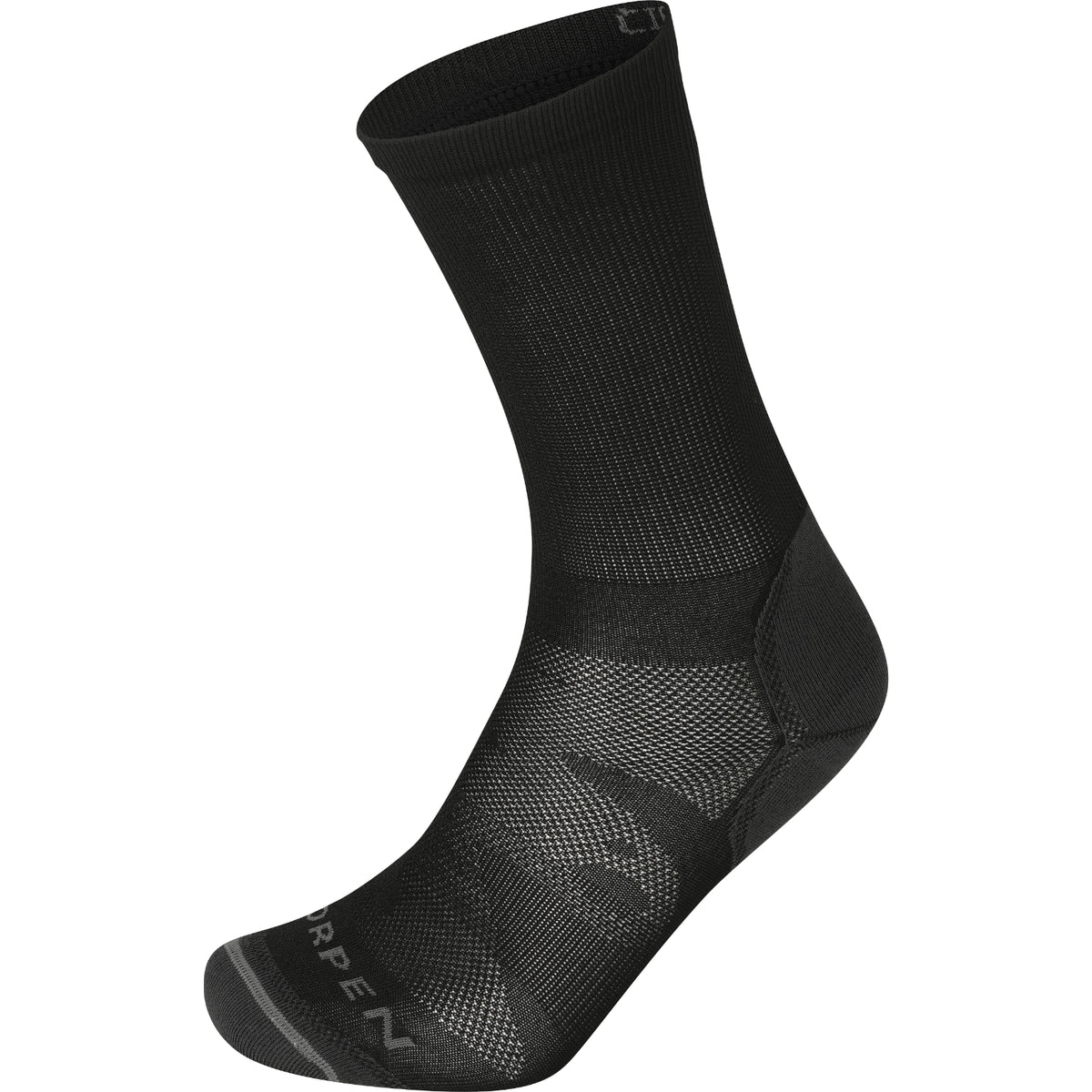 Black sock with brand logo on a white background