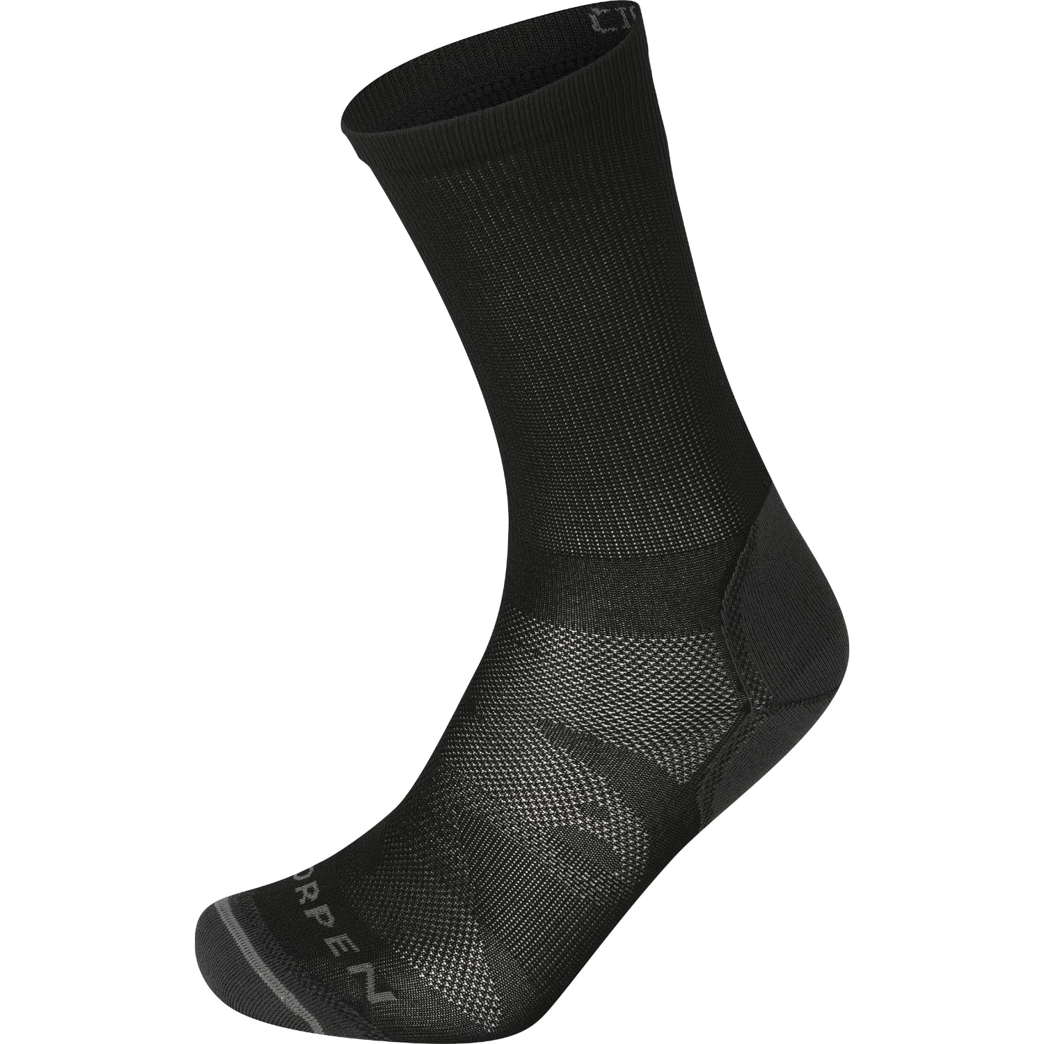 Black sock with brand logo on a white background