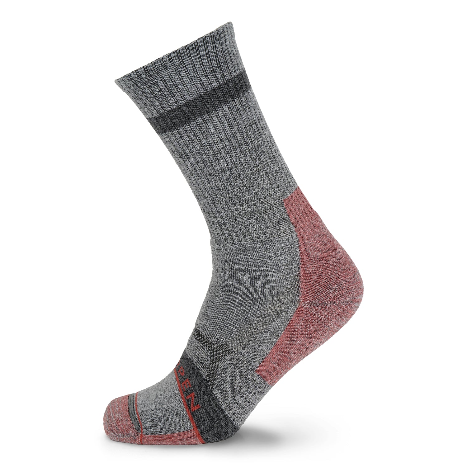 Blue sock with a gray band on a white background