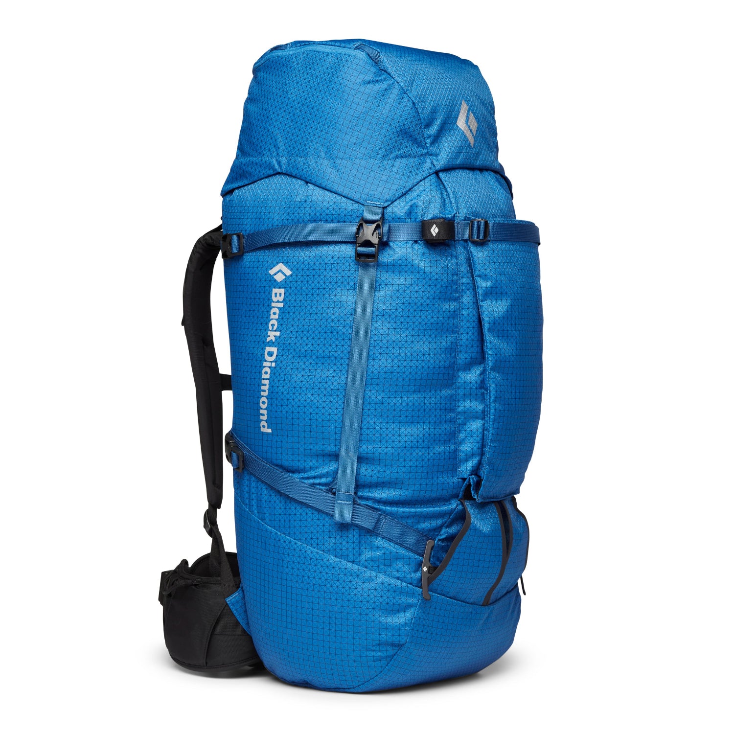 Blue backpack with Black Diamond logo on a white background