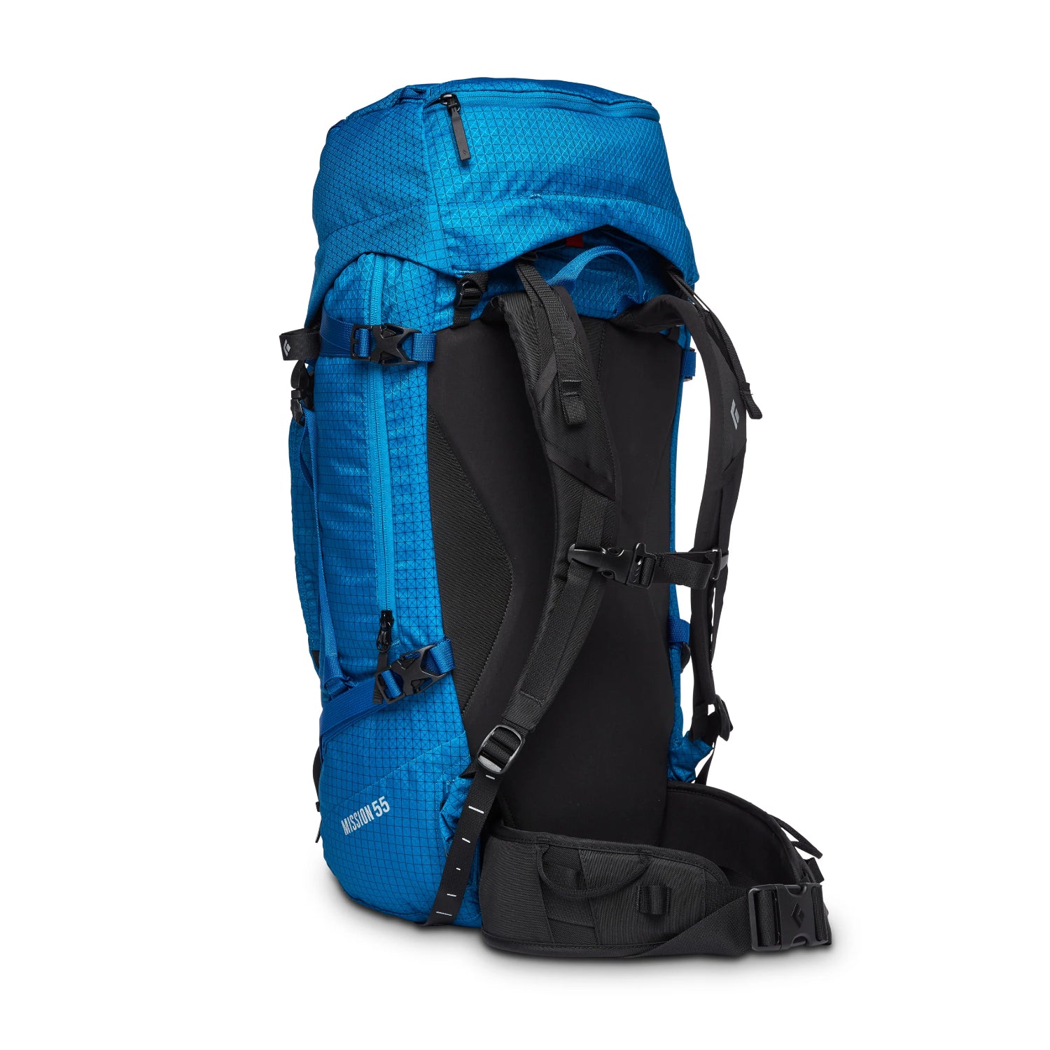 Blue backpack with Black Diamond logo on a white background