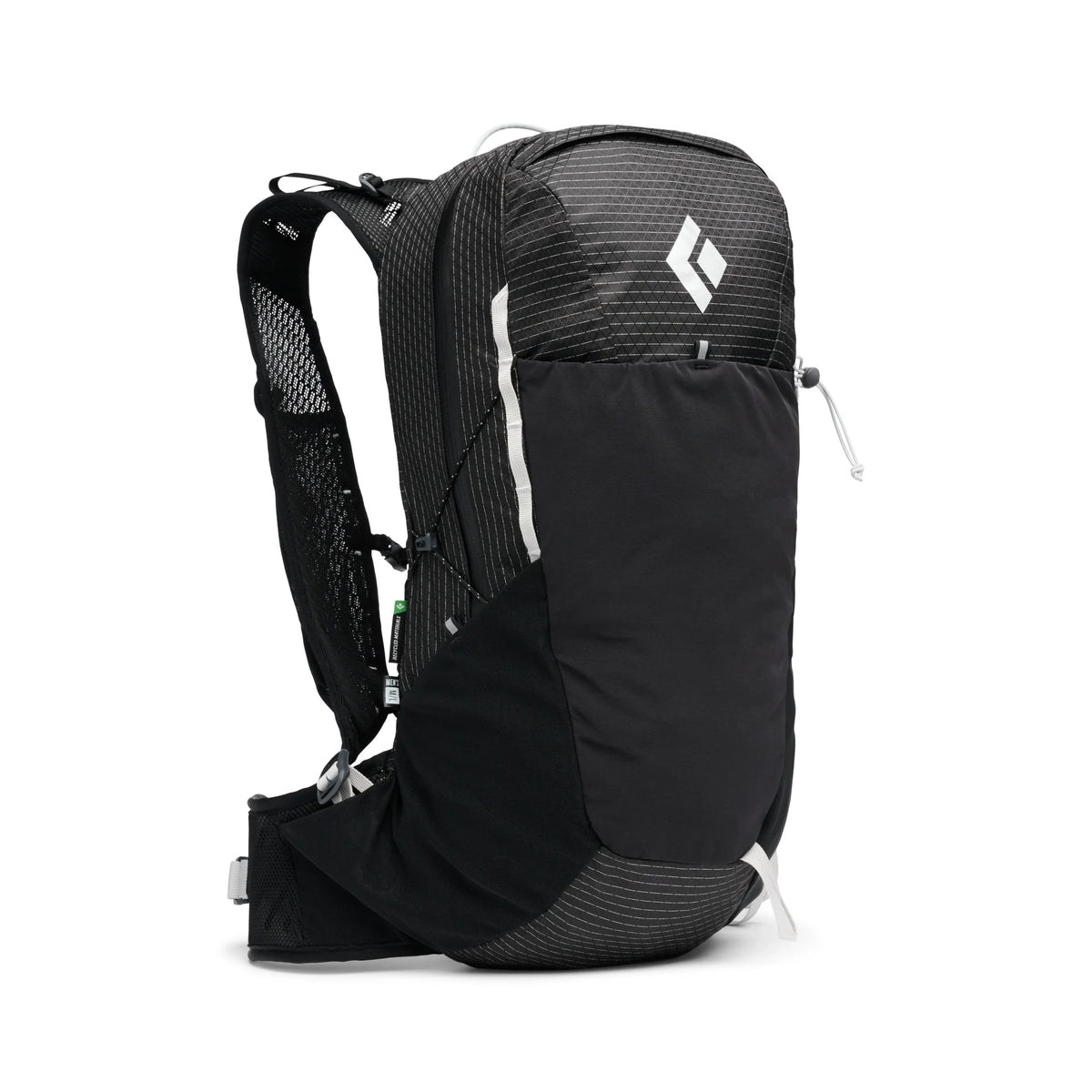 Black hiking backpack with a visible brand logo on a white background