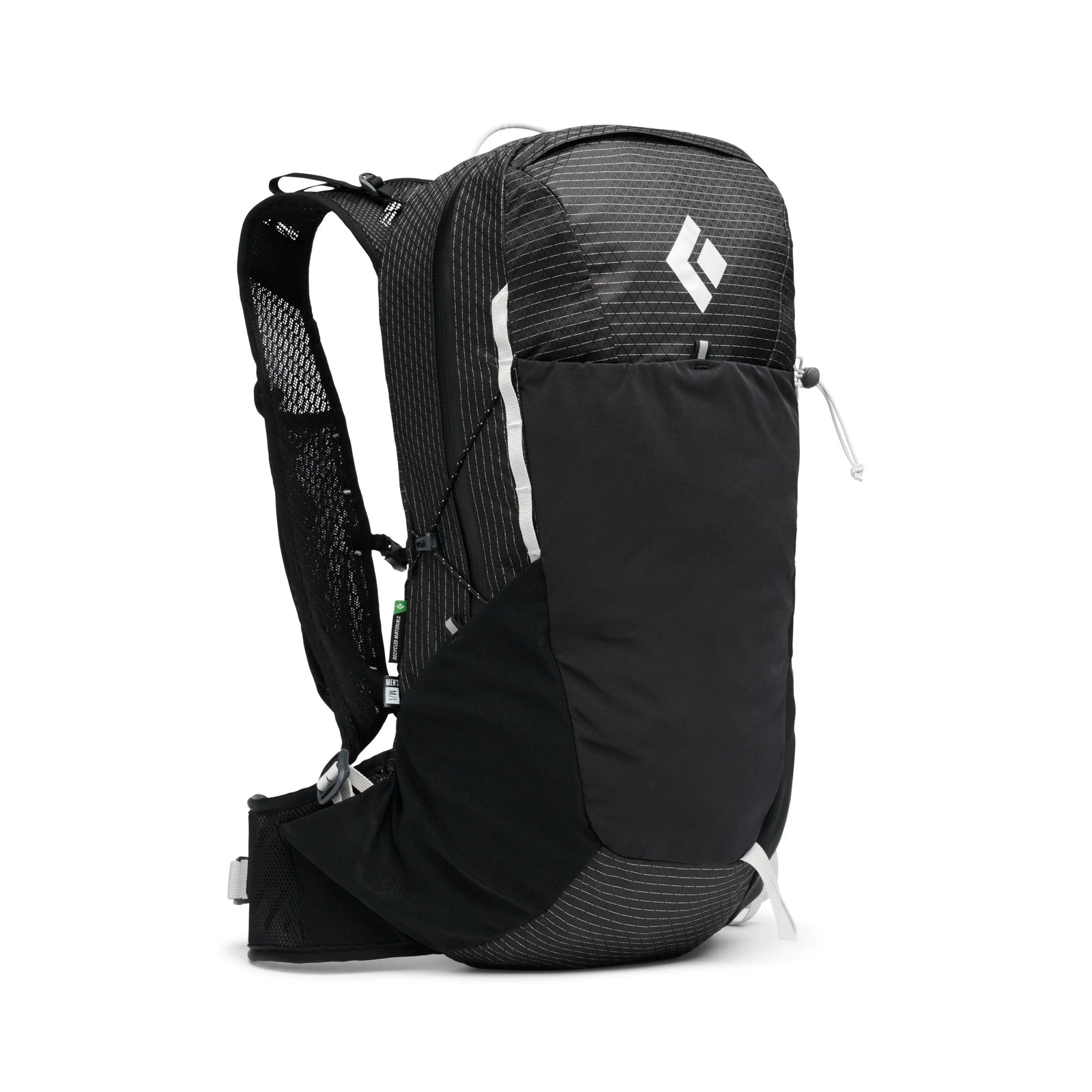 Black hiking backpack with a visible brand logo on a white background