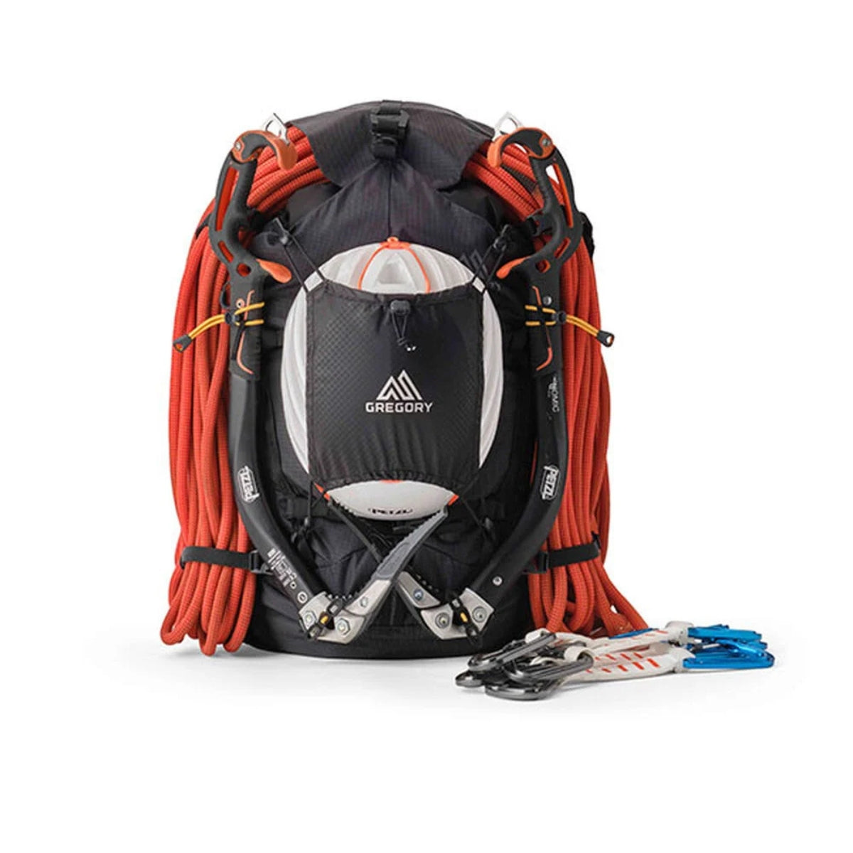 Black backpack with visible brand logo on a white background