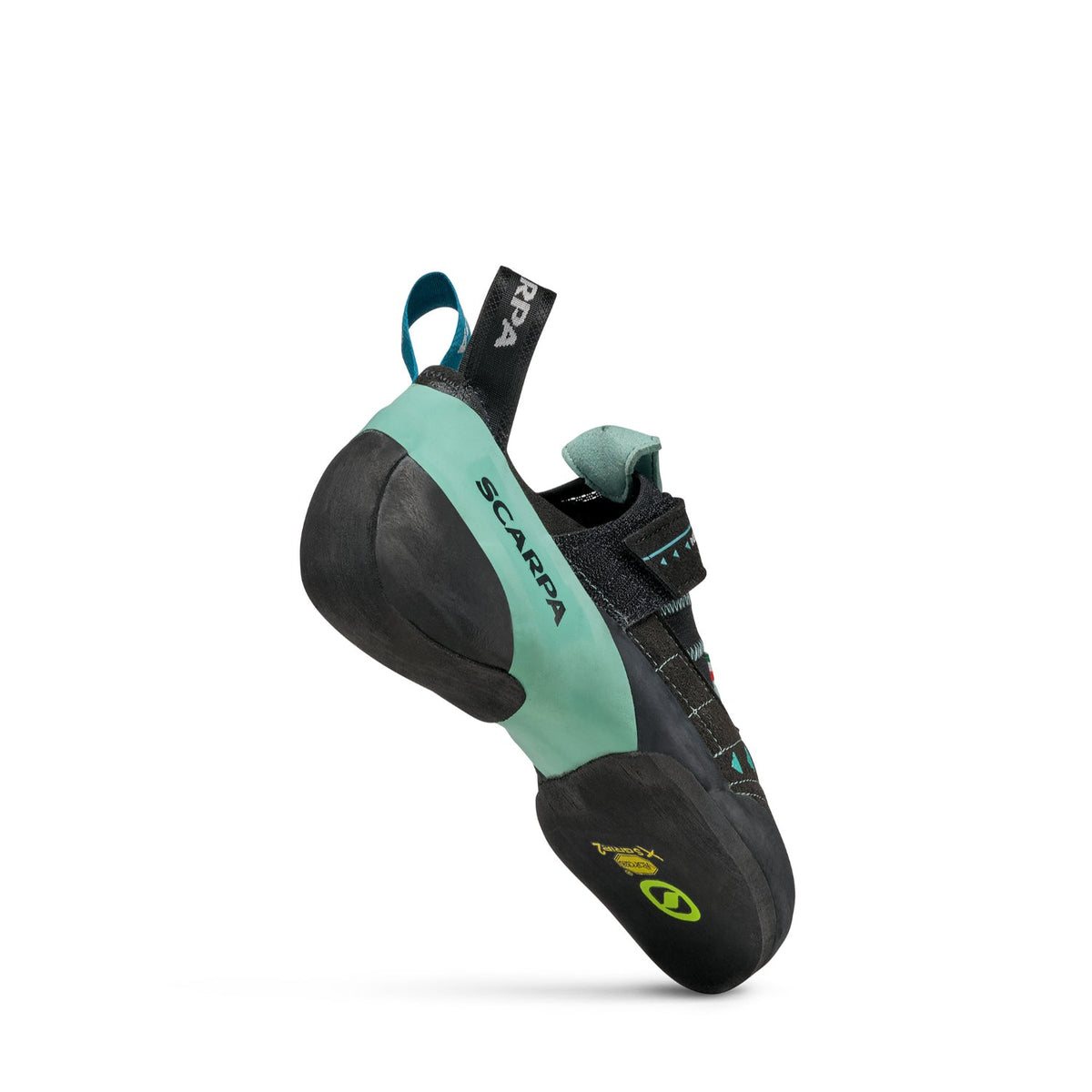 Scarpa Instinct VS Womens black, aqua. heel view