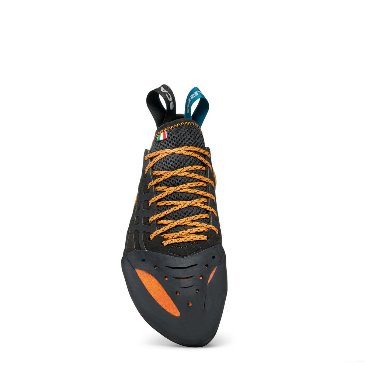 Scarpa Instinct Lace black orange. showing toe box and laces