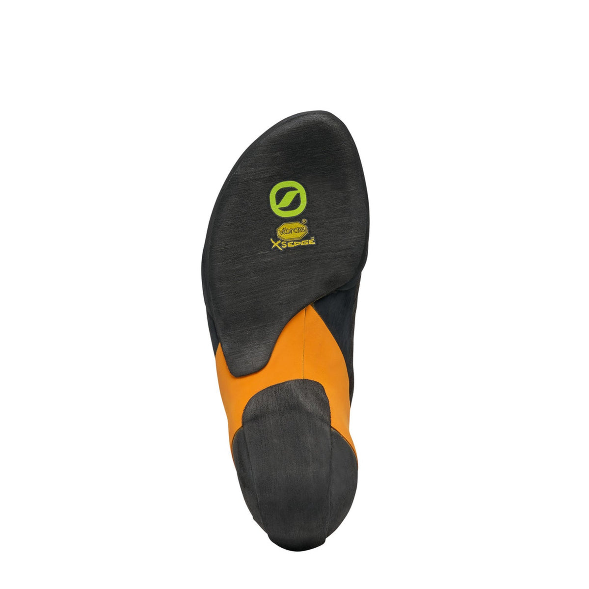 Scarpa Instinct Lace black orange. sole unit showing vibram xsedge logoo