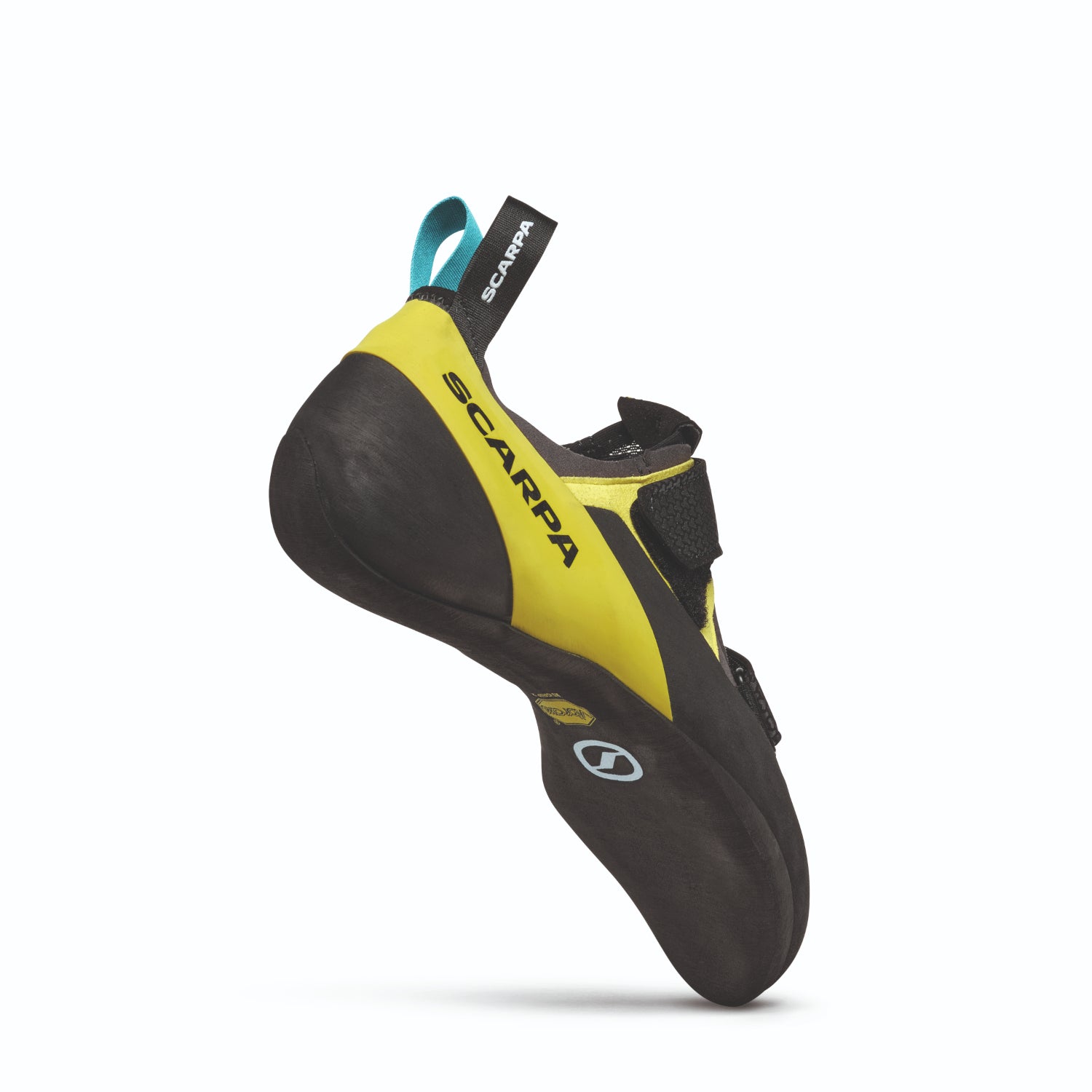 Scarpa Arpia climbing shoes in shark black and yellow