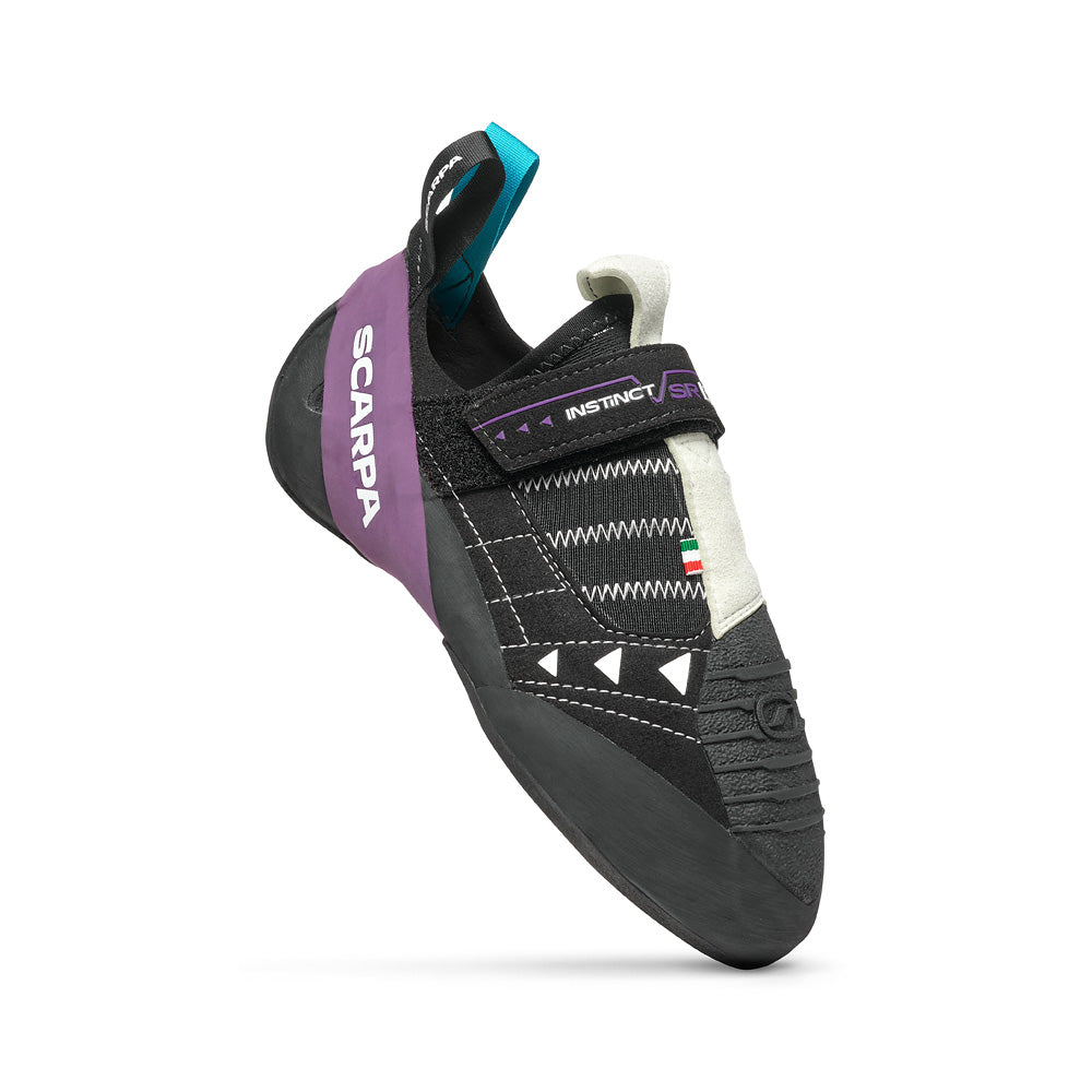 Scarpa Instinct VS-R LV climbing shoes in black, purple and white