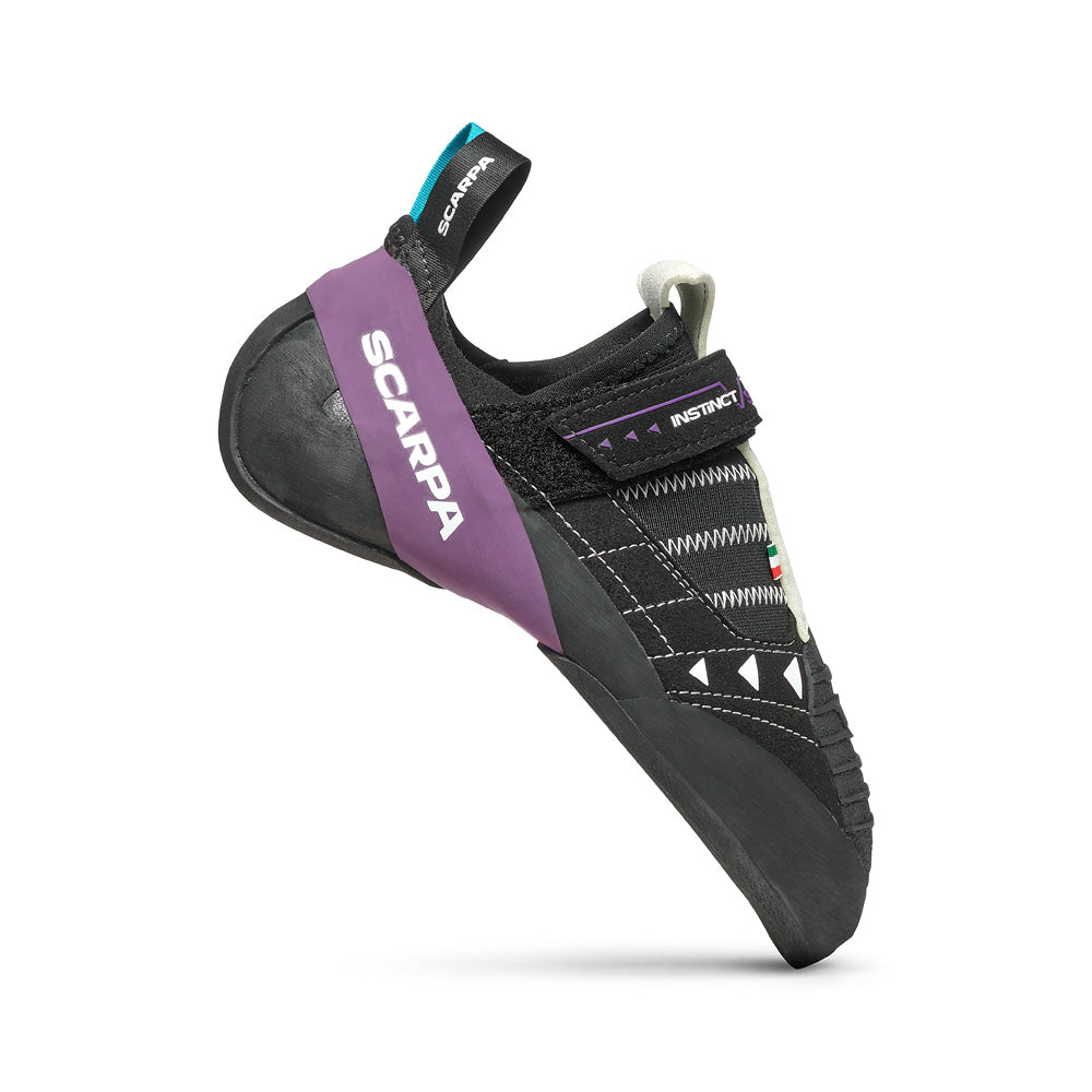 Scarpa Instinct VS-R LV climbing shoes in black, purple and white