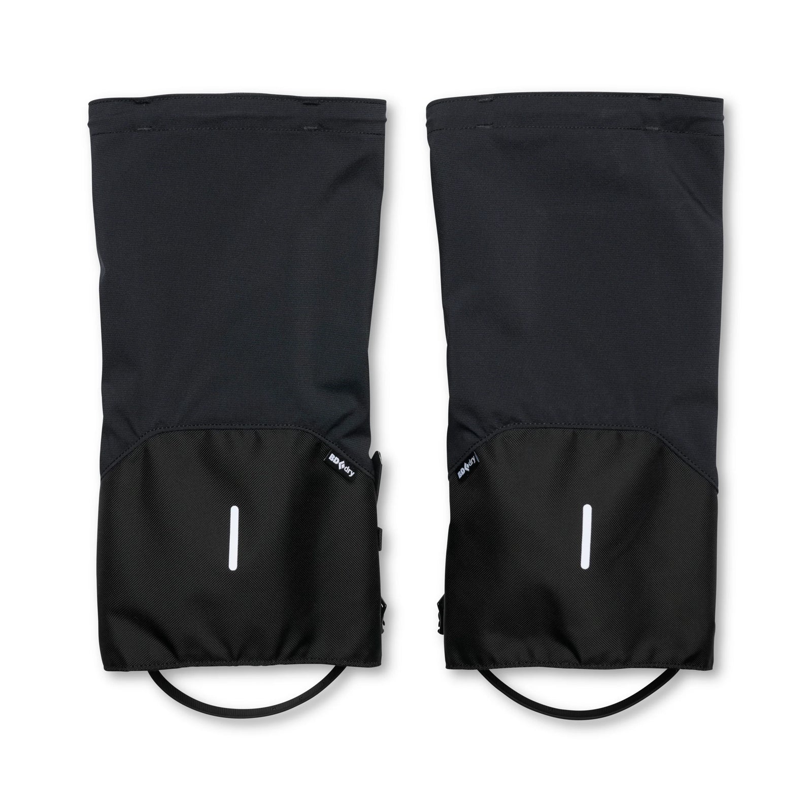 Black gaiters with Black Diamond logo on a white background