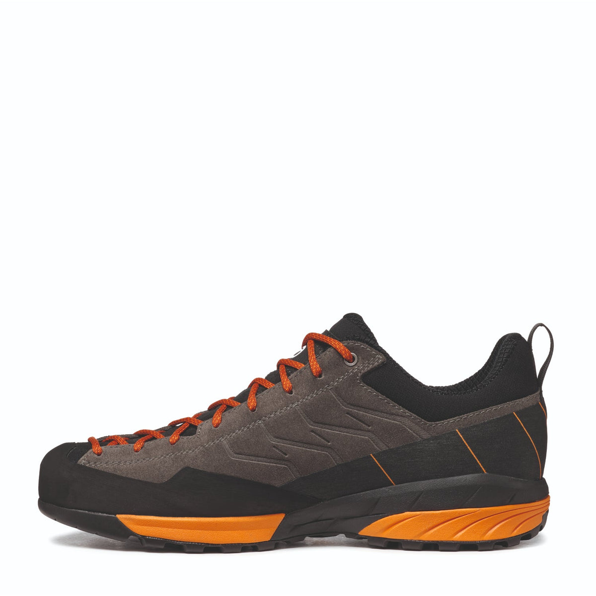 Scarpa Mescalito titanium/mango side view showing inside of foot