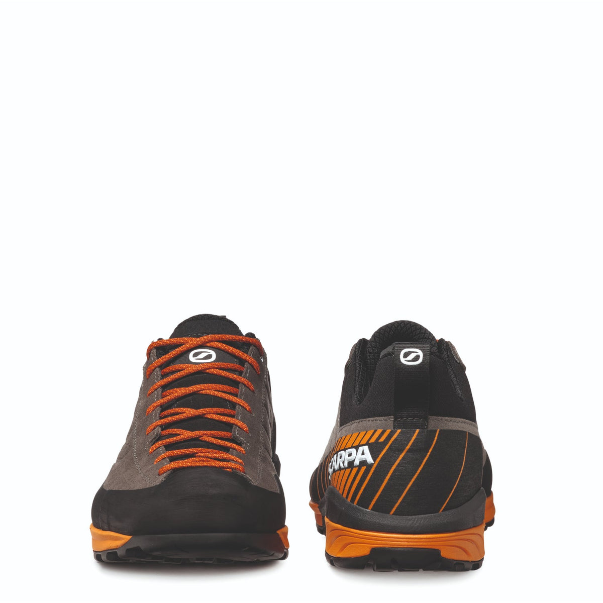 Scarpa Mescalito titanium/mango front and rear view of heel/toe