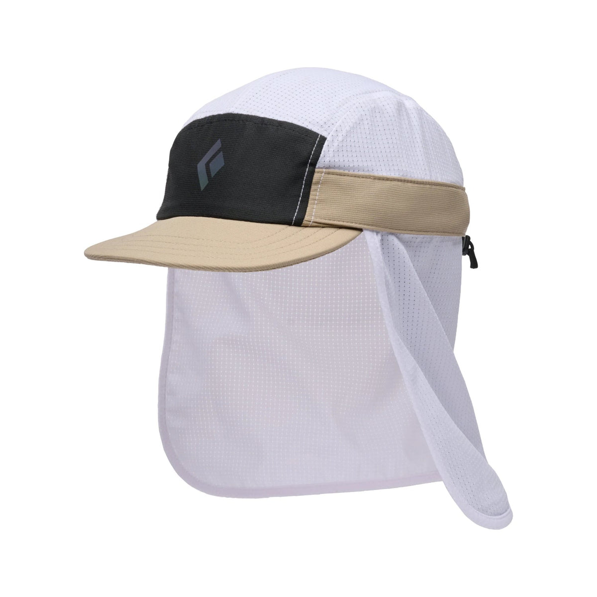 Sun visor cap with black logo on a white background