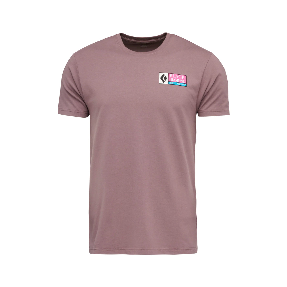 Mauve t-shirt with a logo on the chest against a white background