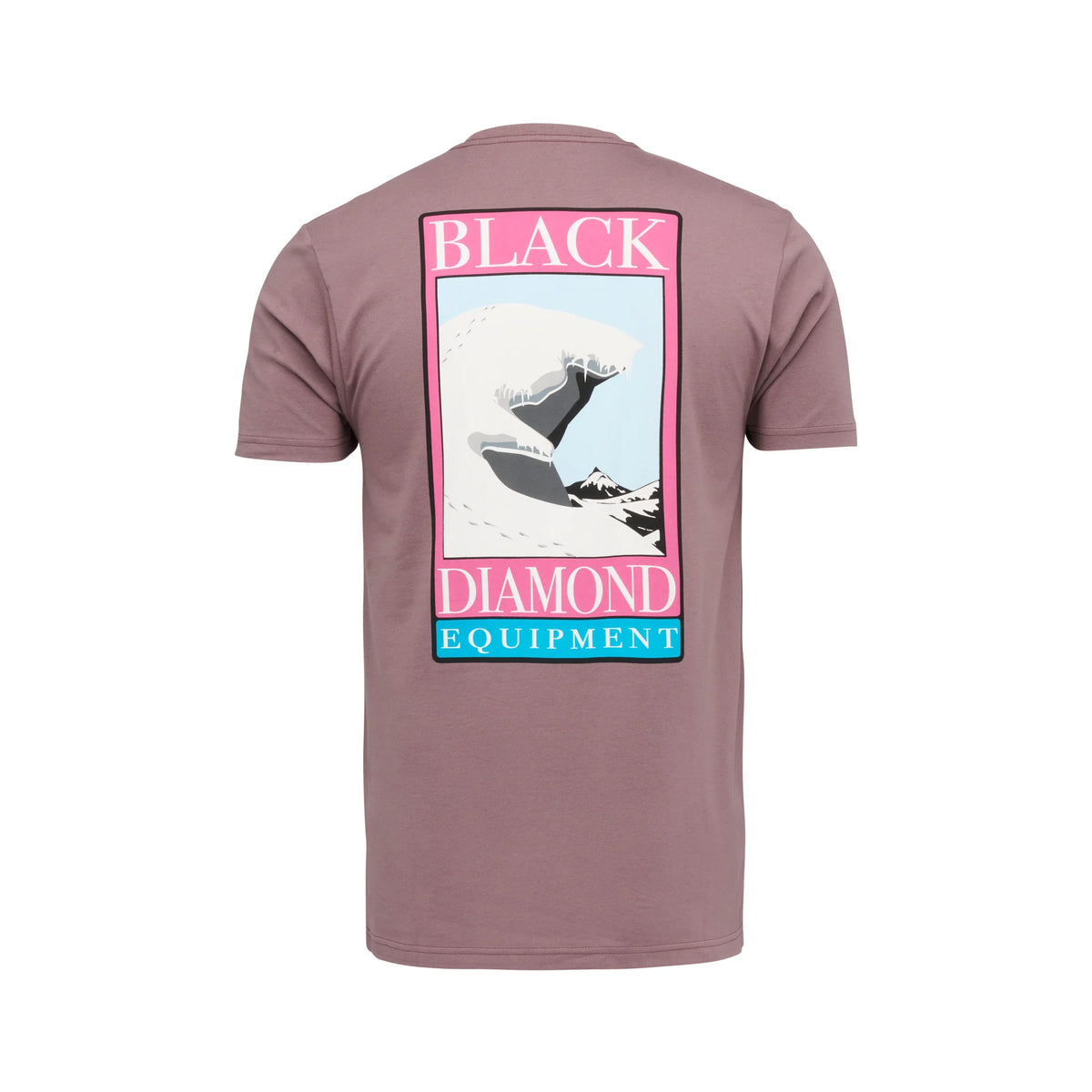Mauve t-shirt with a graphic of a snowboarder and 'Diamond Equipment' text on a white background