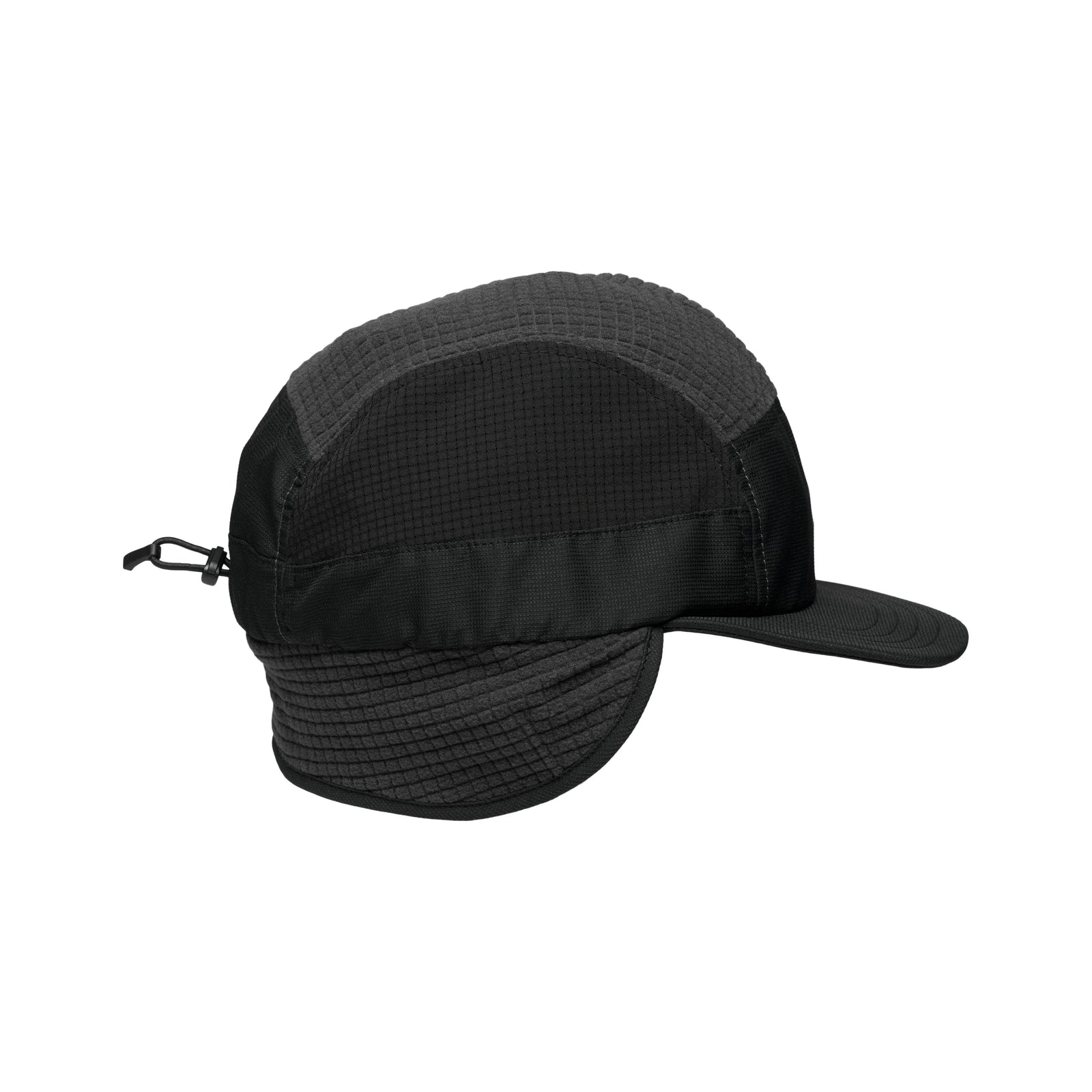 black fleece lined winter running cap with reflective logo on the front. On a white background