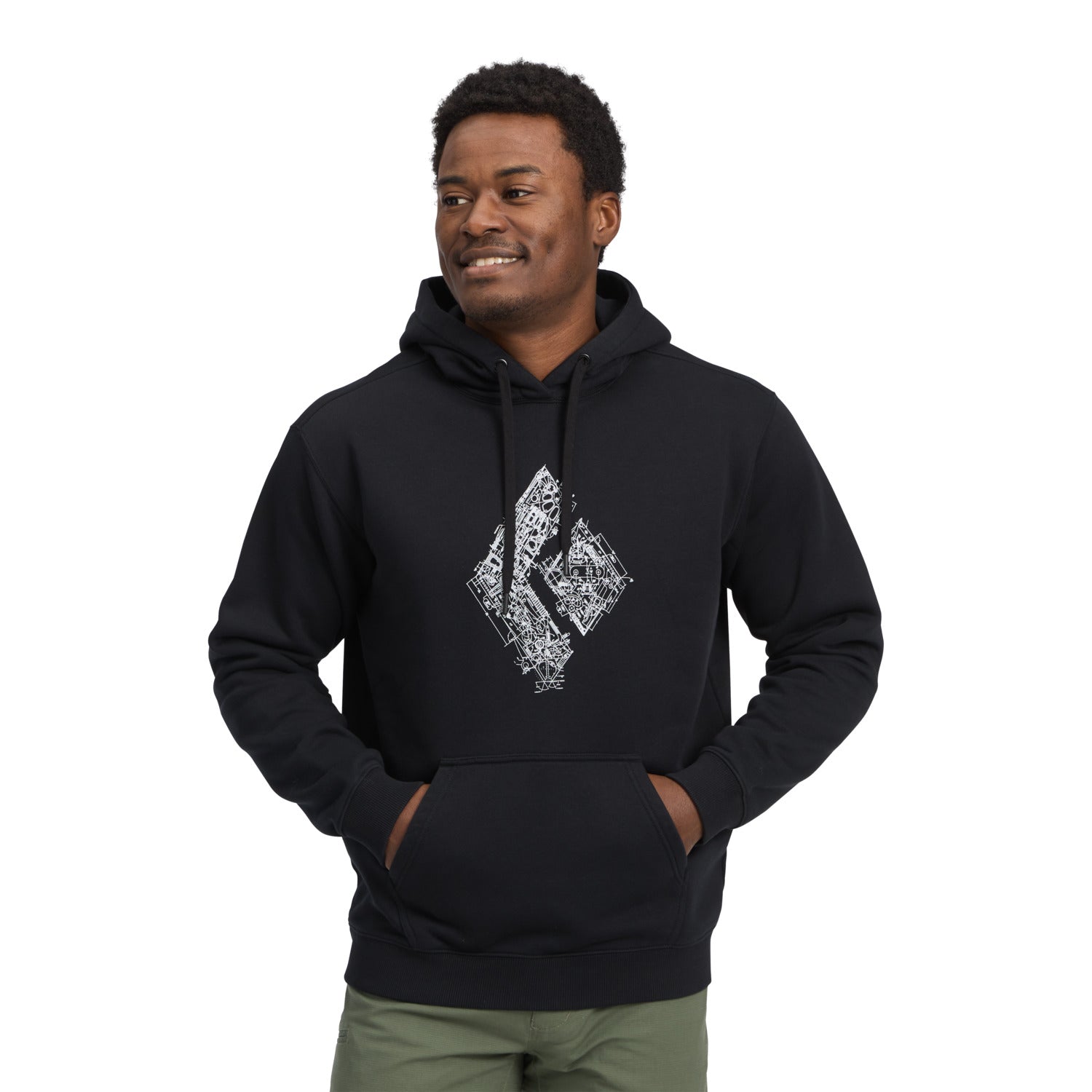 Black Diamond Engineered Hoody - Mens in black with white printed logo design on the chest