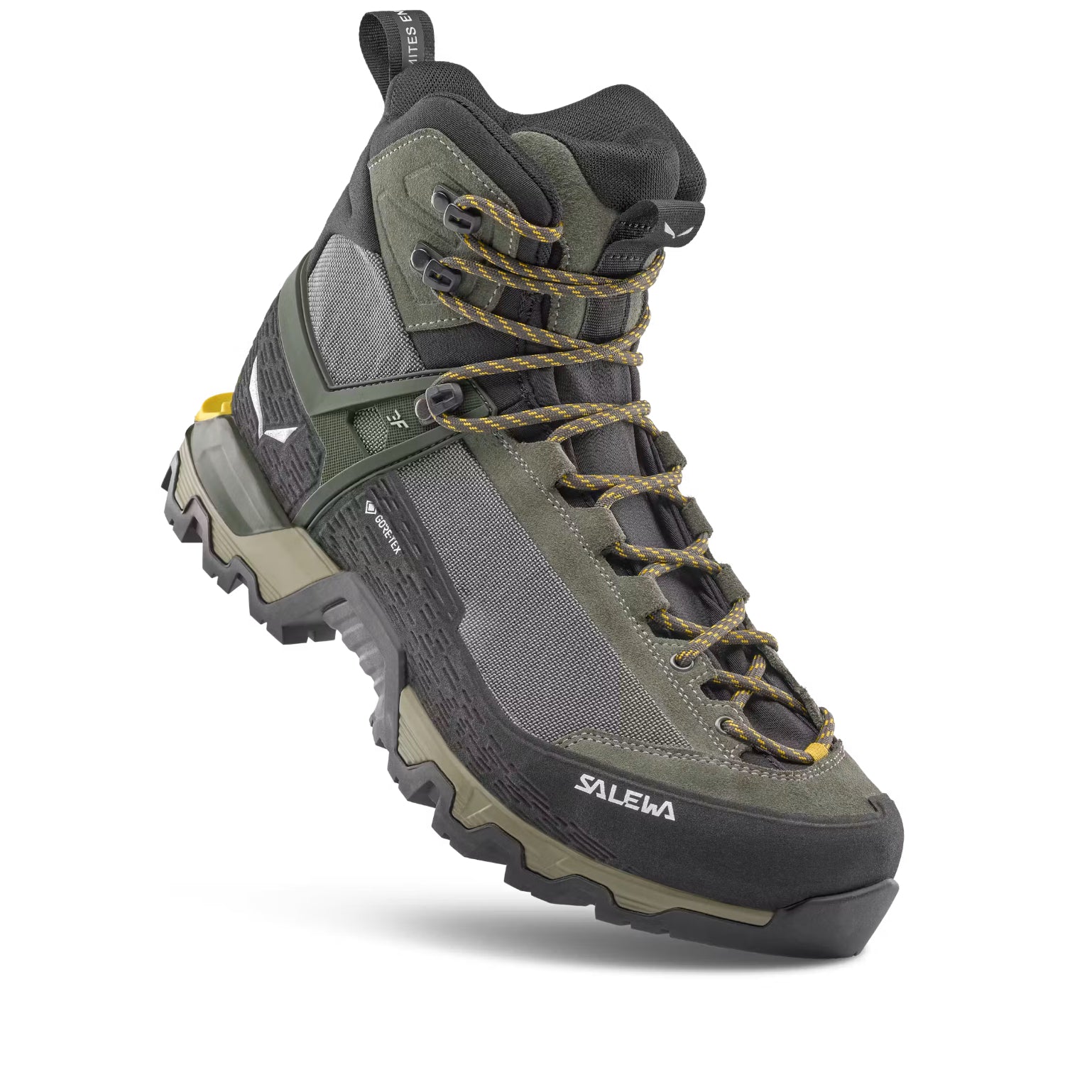 salewa winter boot in green and grey on a white background