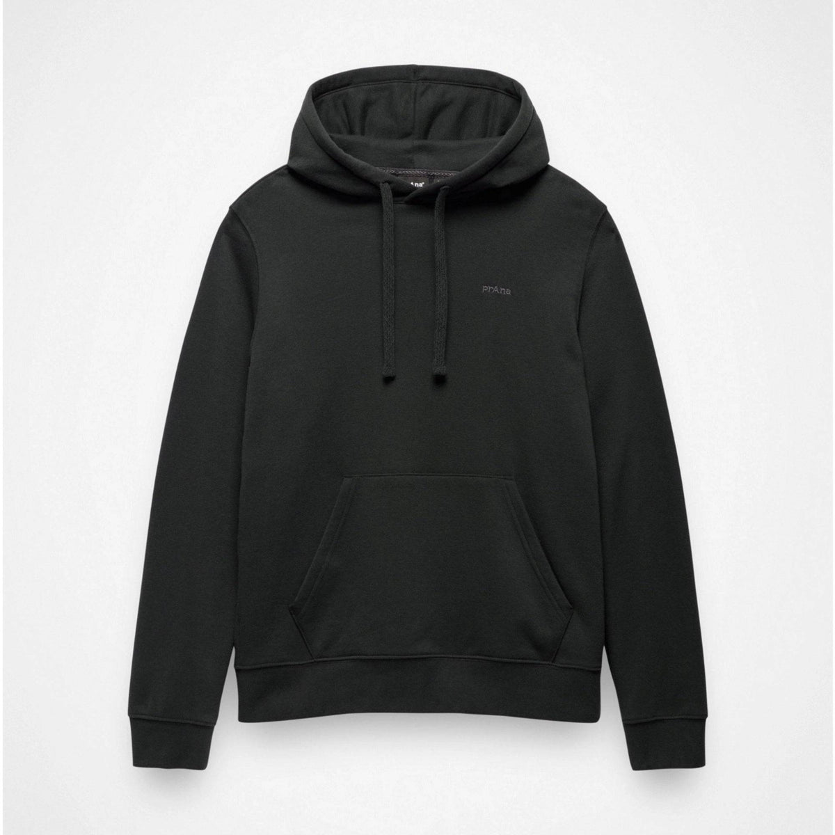 Black hoodie with a brand logo on a white background